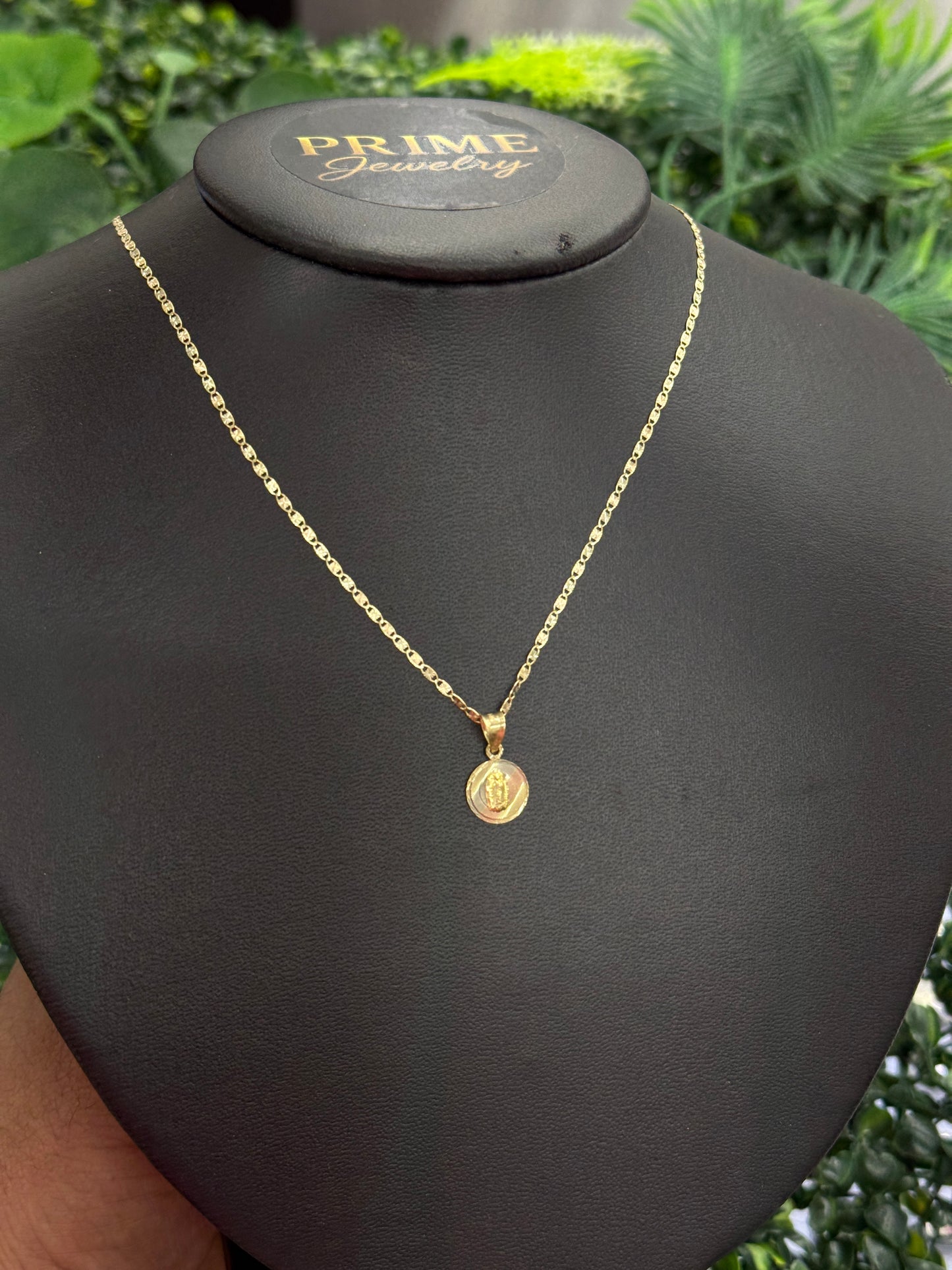 14K Gold Virgen de Guadalupe Necklace Tri Color
