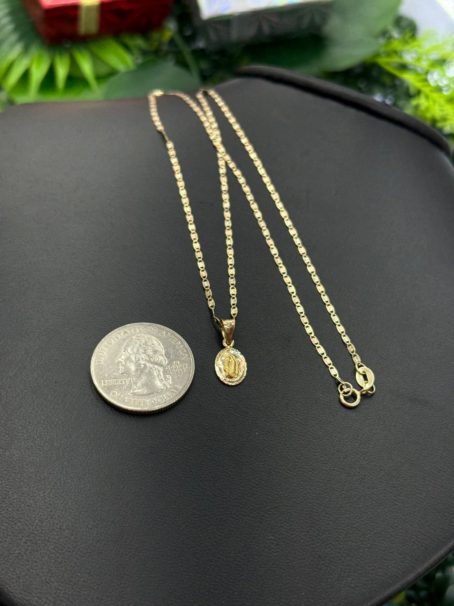 14K Gold Tri Color Virgen de Guadalupe Necklace
