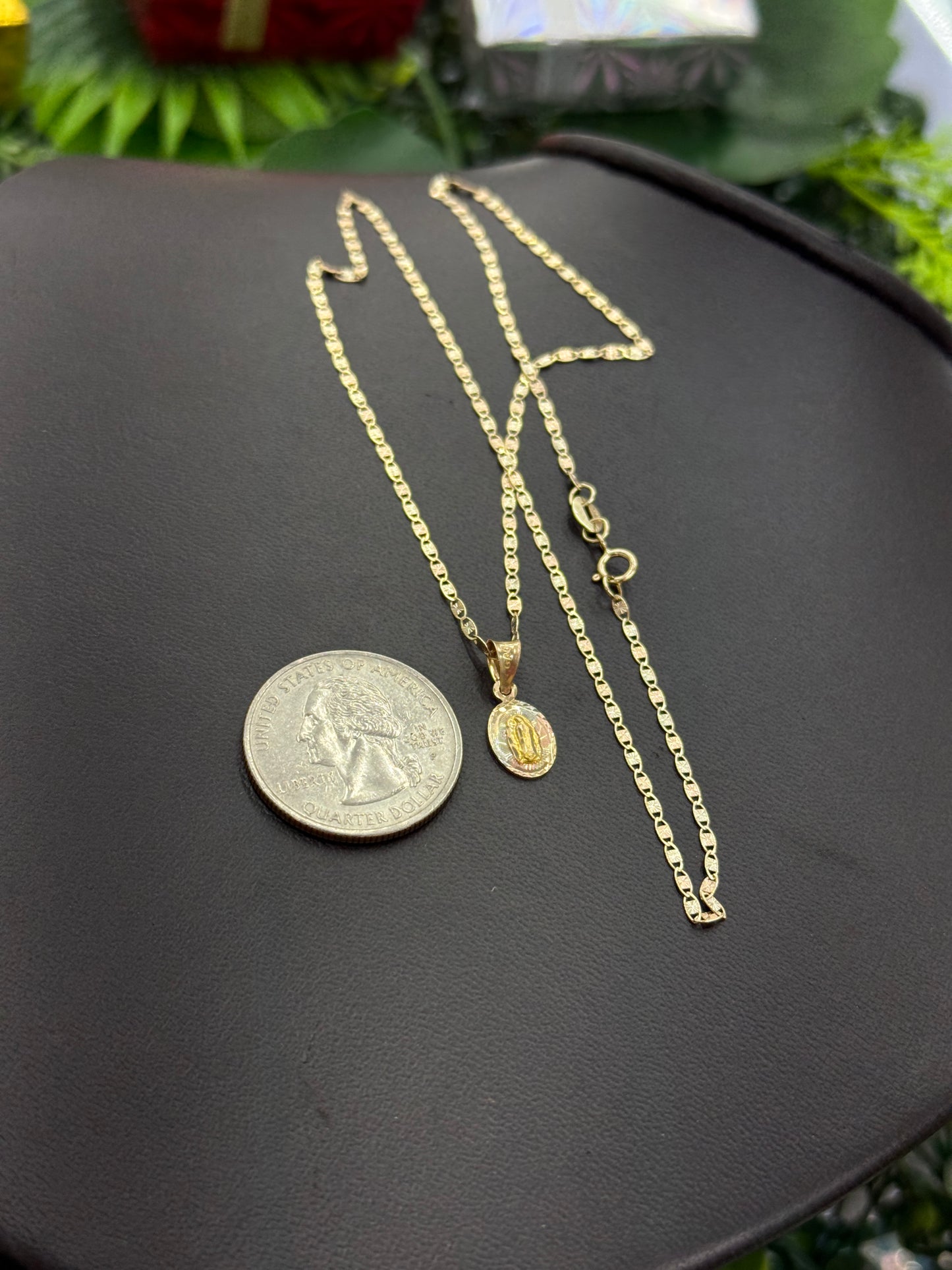 14K Gold Tri Color Virgen de Guadalupe Necklace