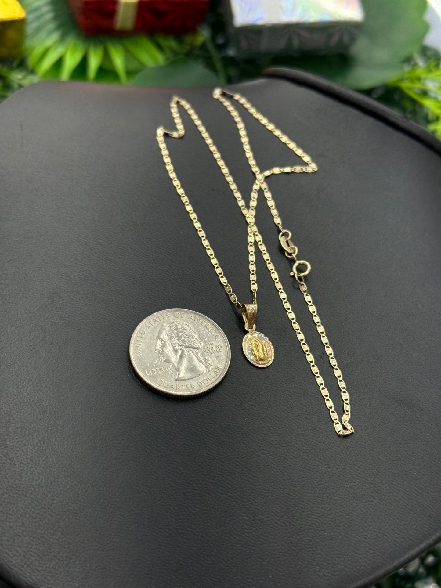 14K Gold Tri Color Virgen de Guadalupe Necklace