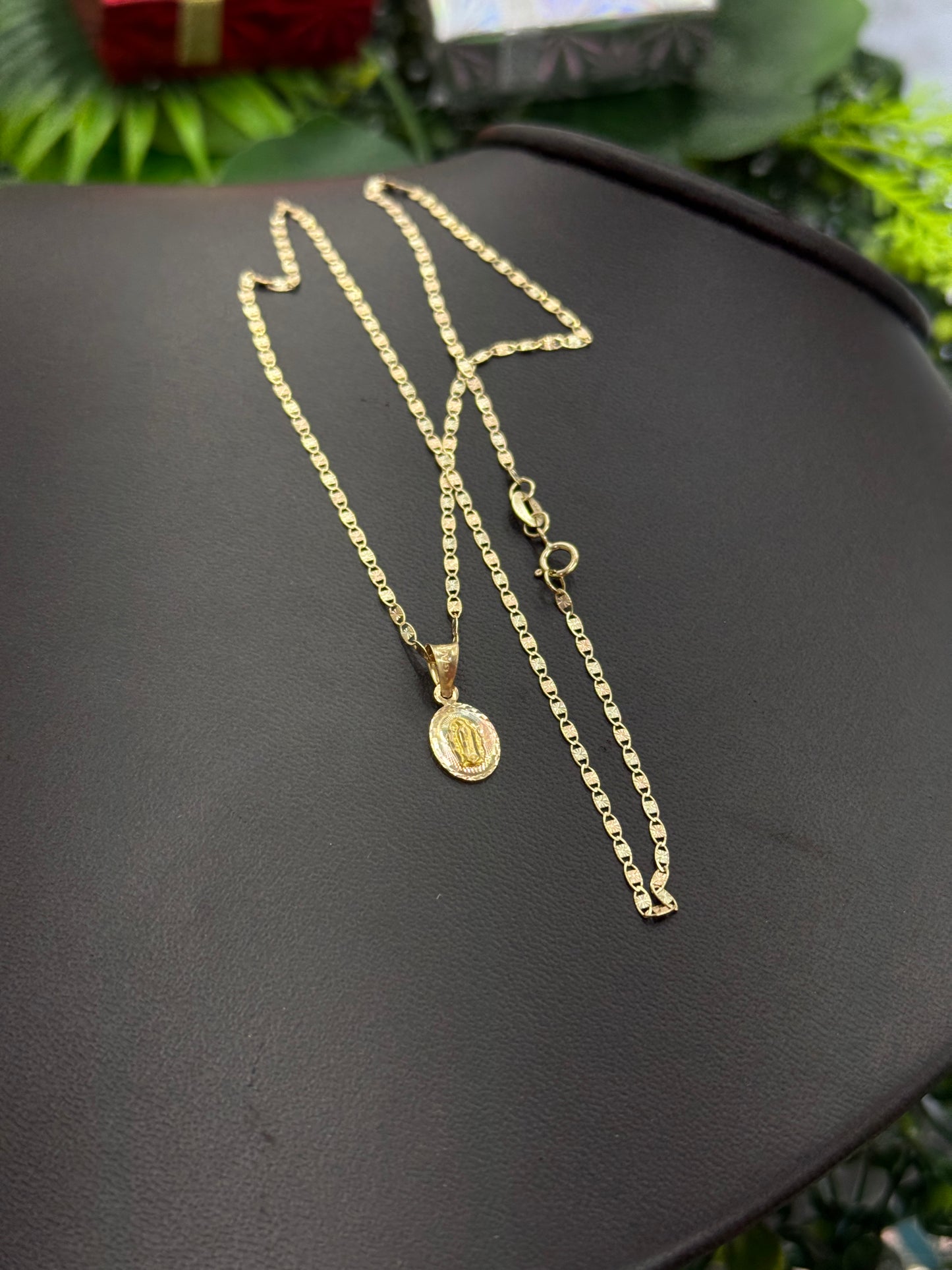 14K Gold Tri Color Virgen de Guadalupe Necklace