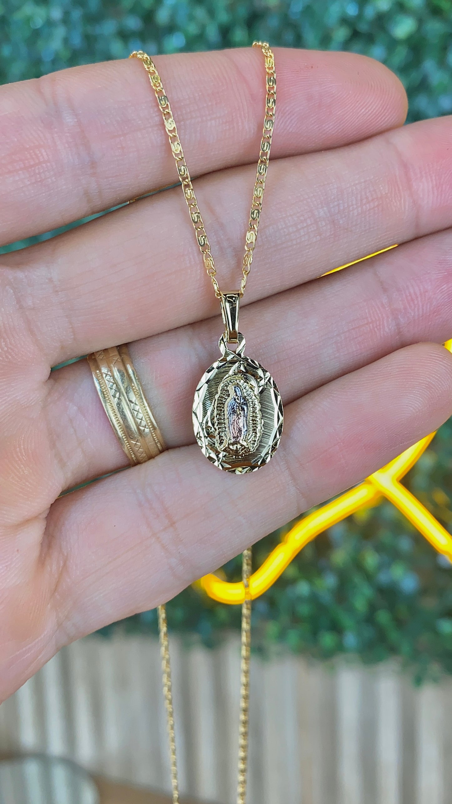 Virgen de Guadalupe Necklace Snaill Chain 20"