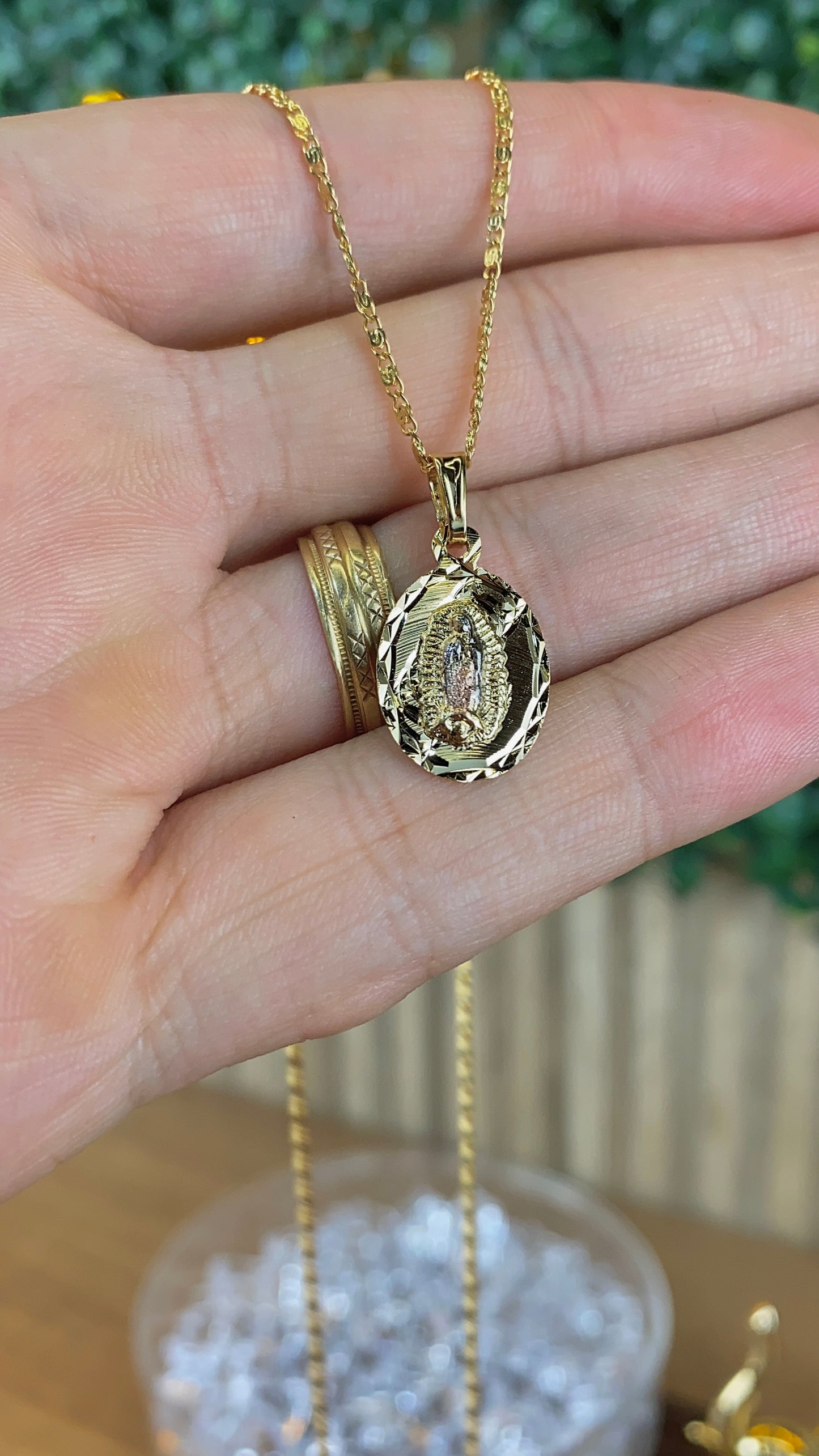 Virgen de Guadalupe Necklace Snaill Chain 20"