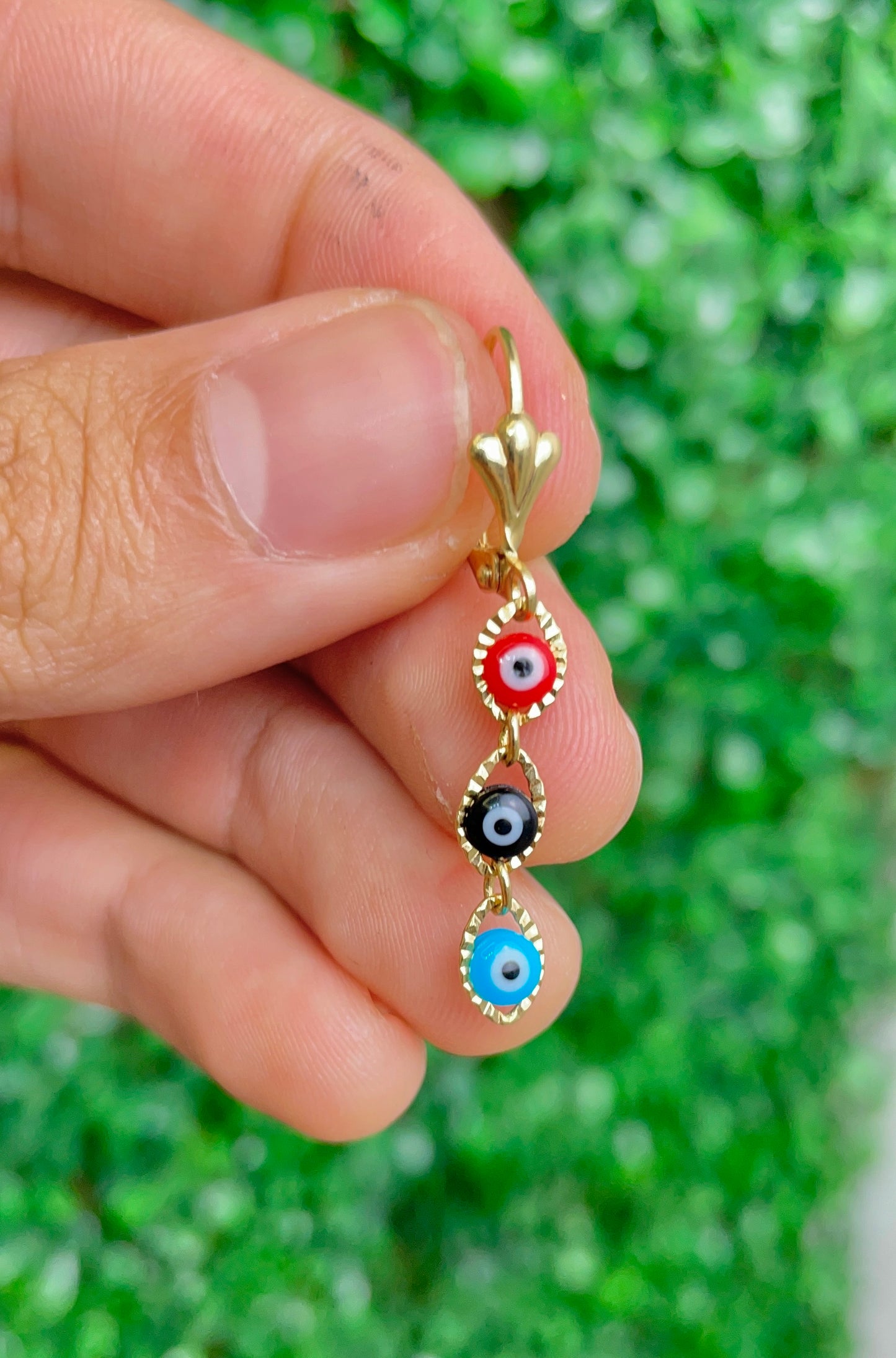 14K Gold Filled Evil Eye Earrings Dangle Lever 40x5.5mm for Womens