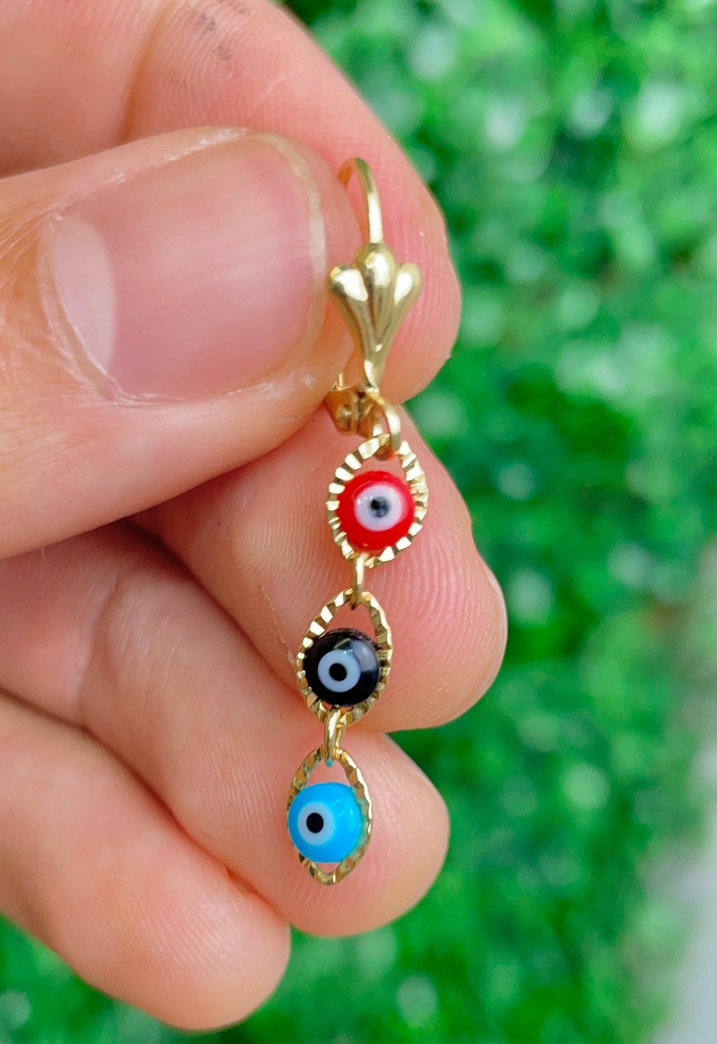 14K Gold Filled Evil Eye Earrings Dangle Lever 40x5.5mm for Womens