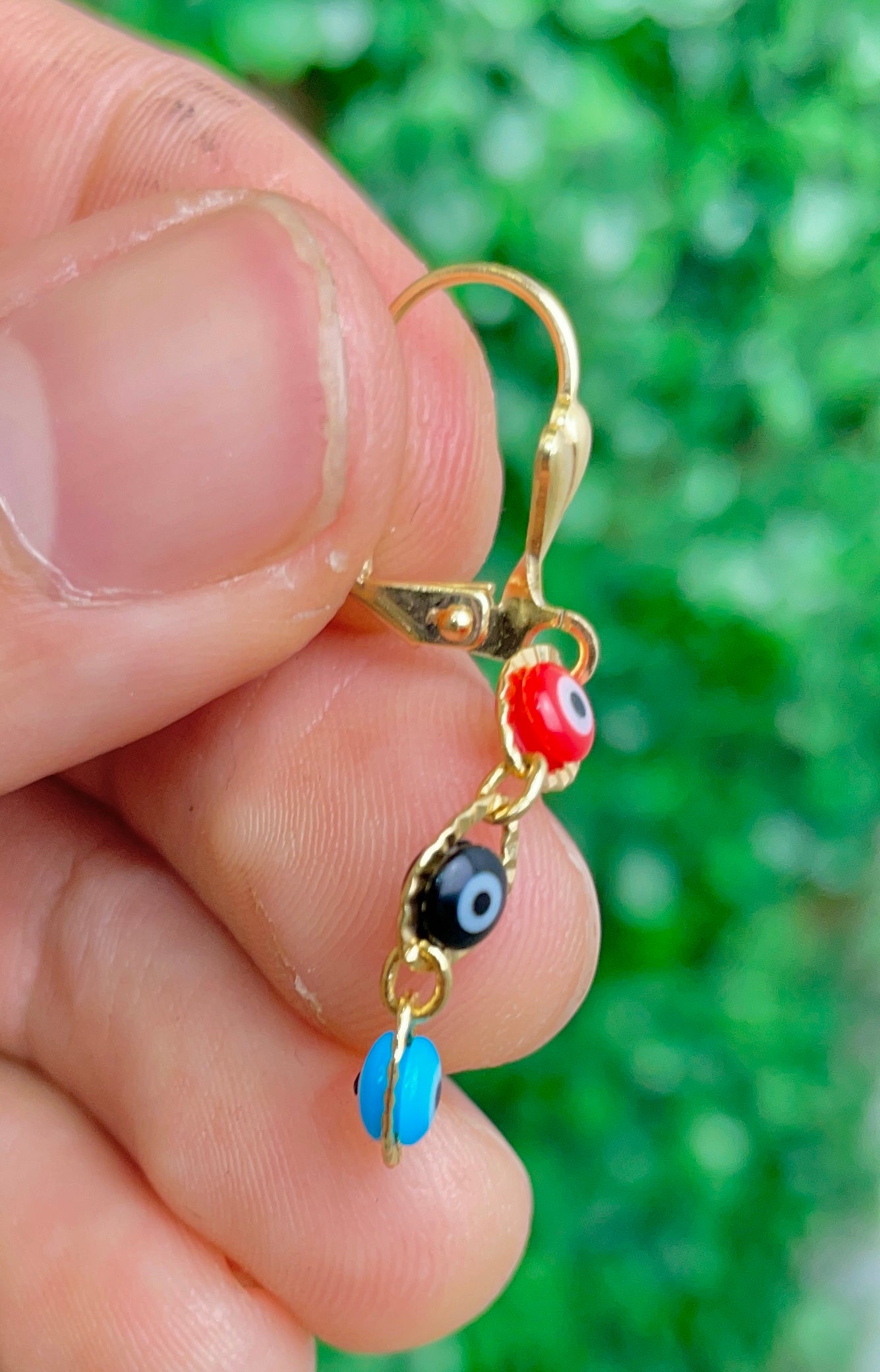 14K Gold Filled Evil Eye Earrings Dangle Lever 40x5.5mm for Womens