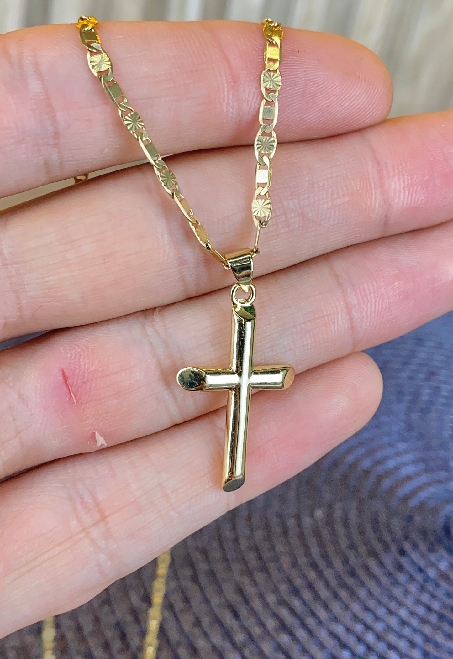 Cross Necklace Valentino Chain 30x18mm Gold Filled