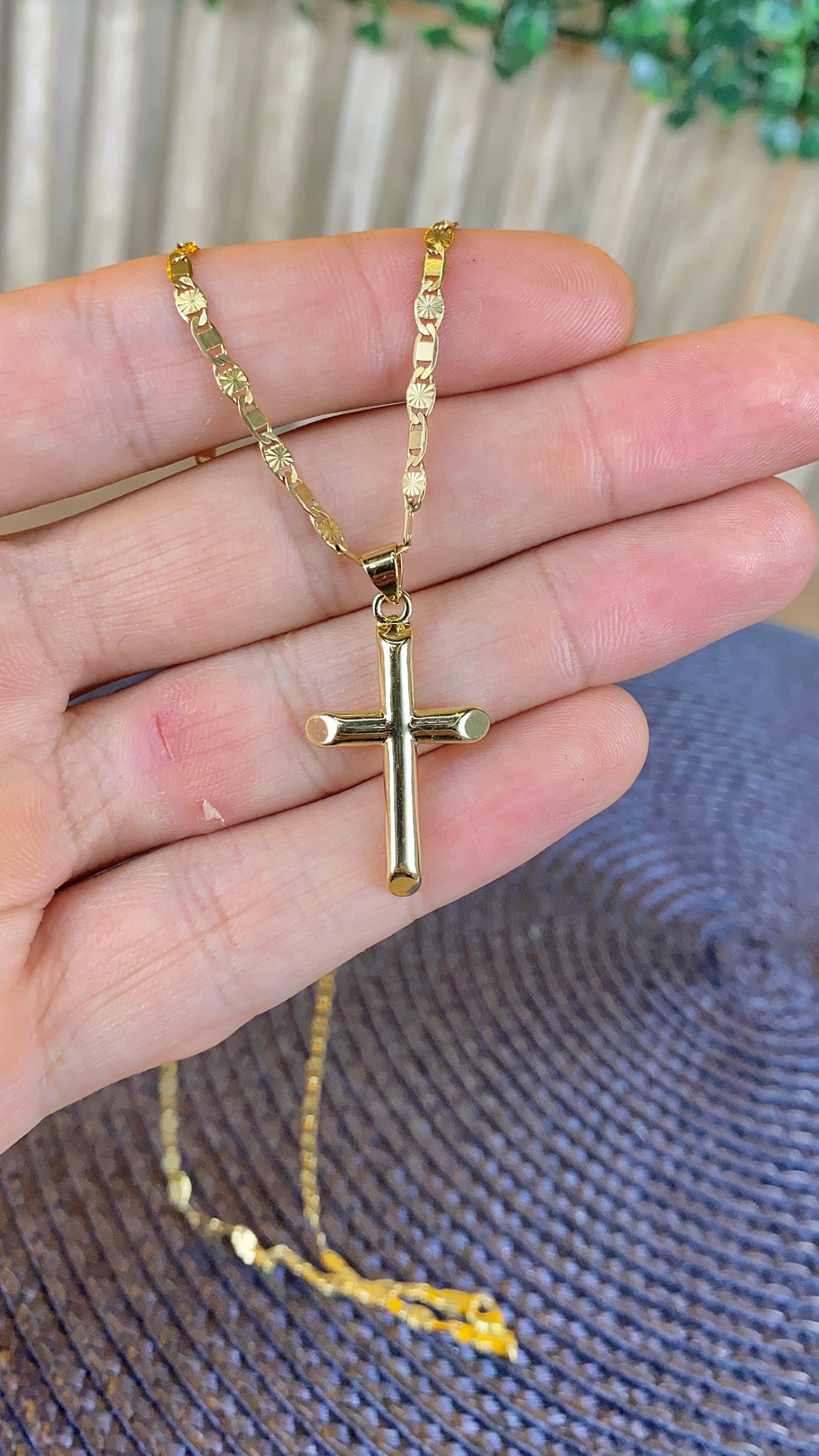 Cross Necklace Valentino Chain 30x18mm Gold Filled