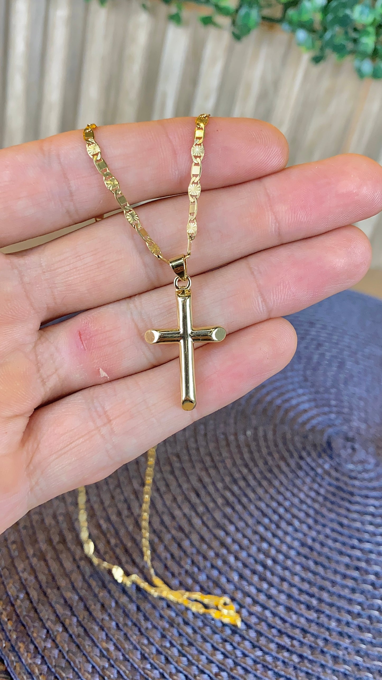 Cross Necklace Valentino Chain 30x18mm Gold Filled