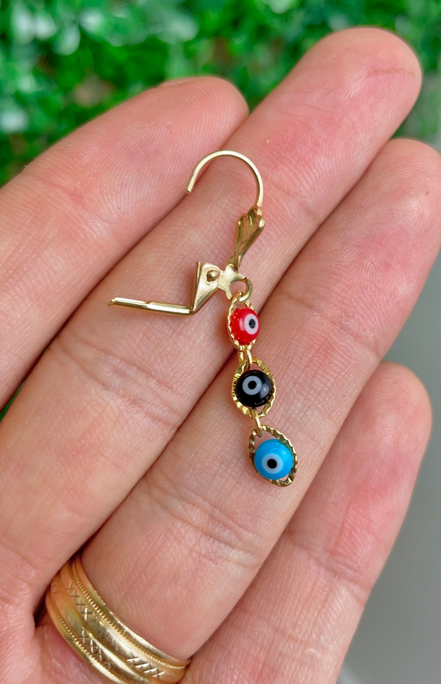 14K Gold Filled Evil Eye Earrings Dangle Lever 40x5.5mm for Womens