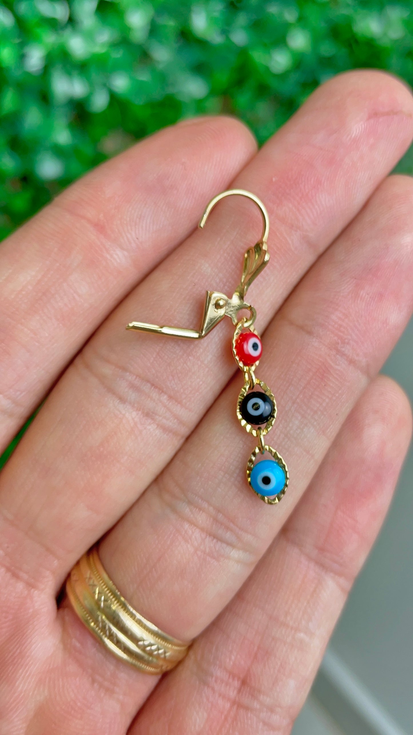 14K Gold Filled Evil Eye Earrings Dangle Lever 40x5.5mm for Womens
