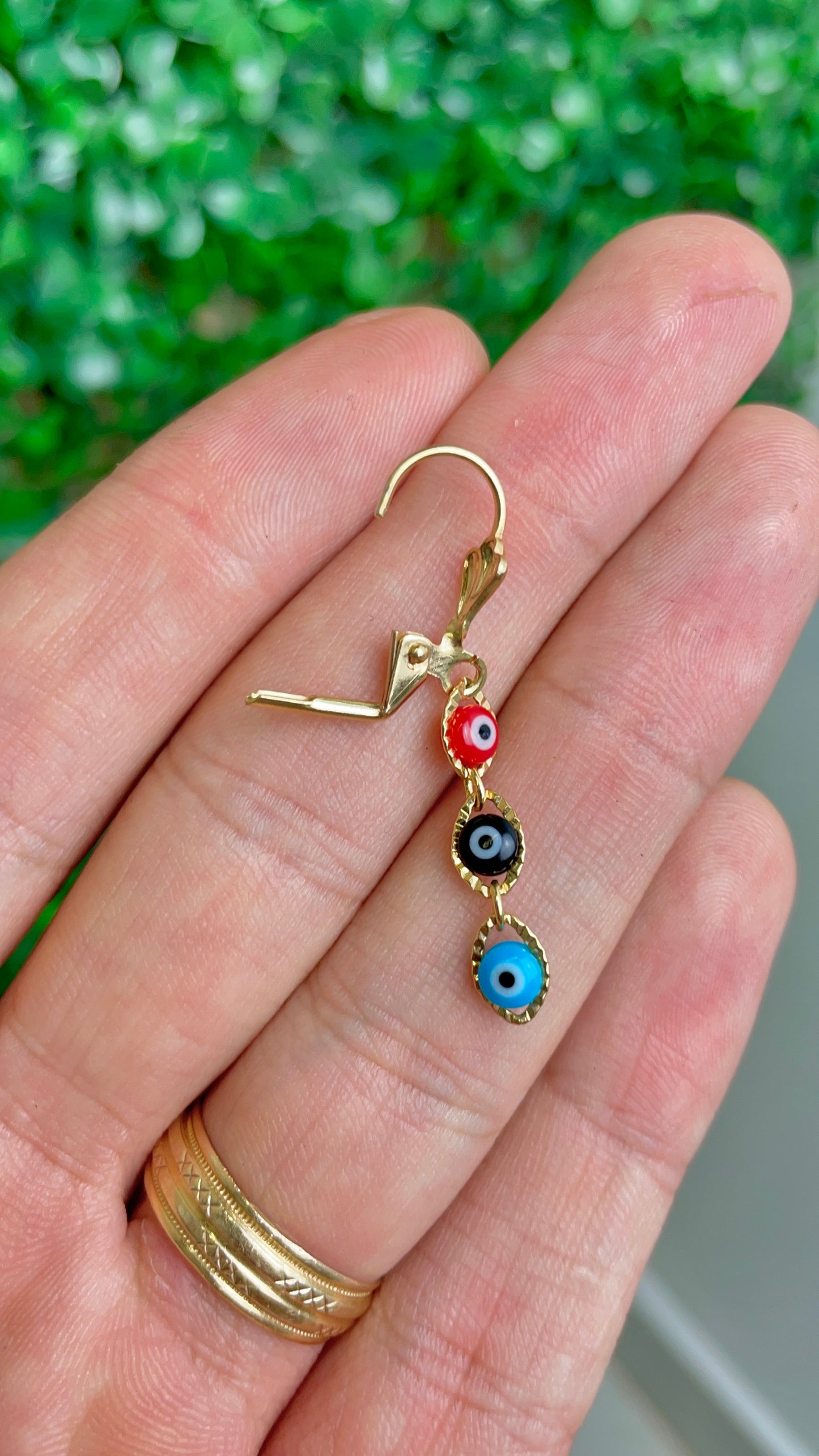 14K Gold Filled Evil Eye Earrings Dangle Lever 40x5.5mm for Womens