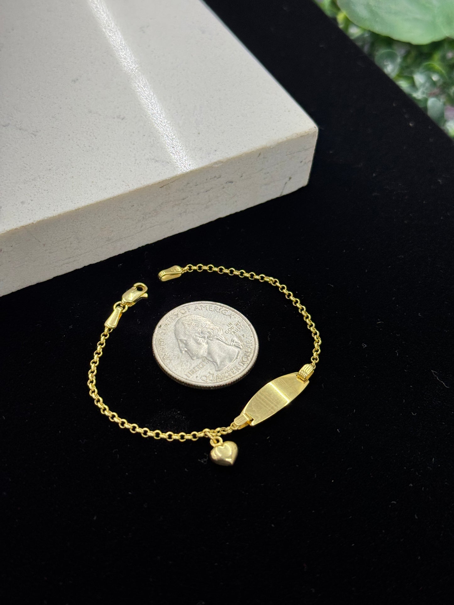 14K Gold Baby ID Bracelet 6 INCH Heart Charm