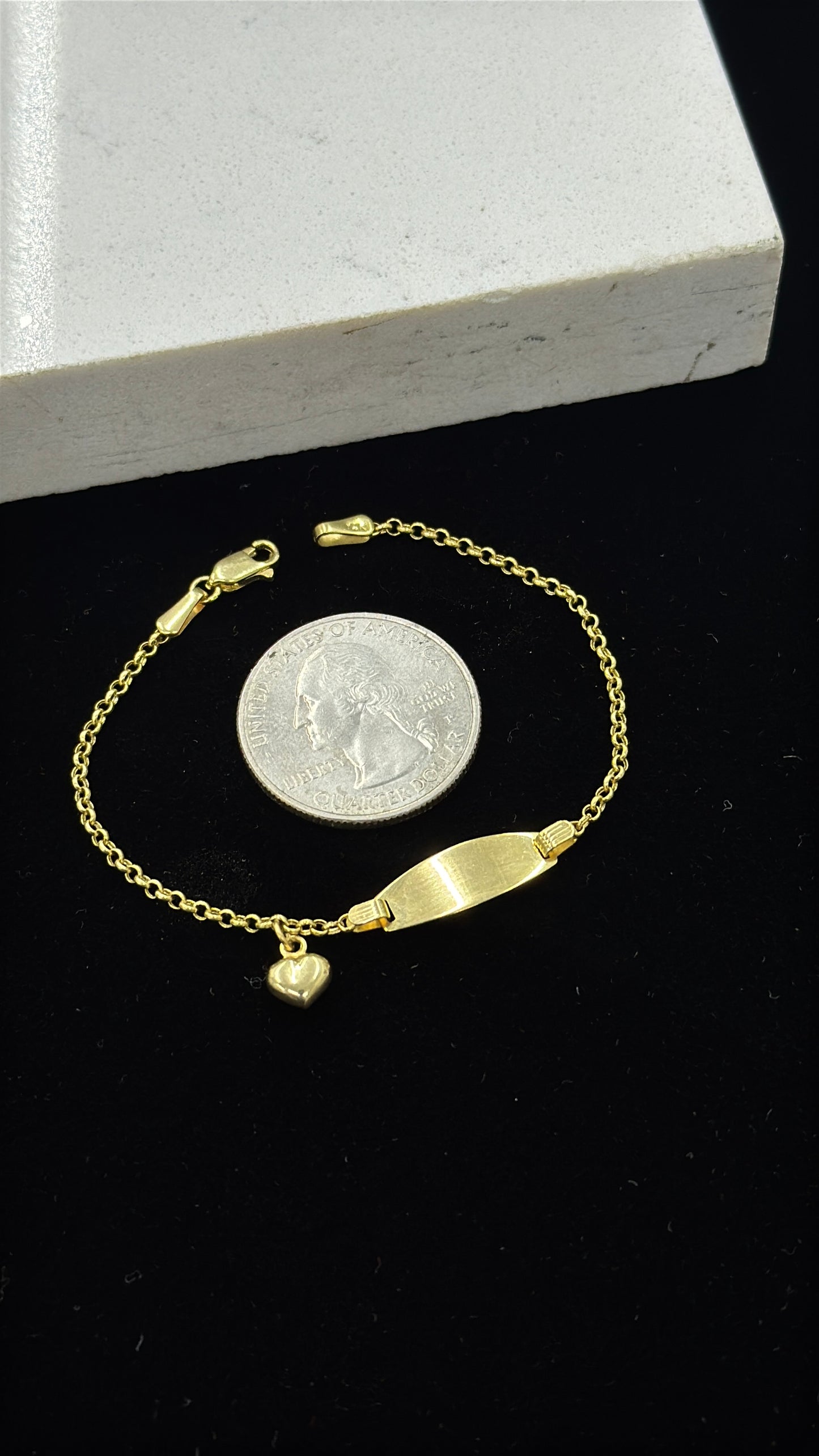 14K Gold Baby ID Bracelet 6 INCH Heart Charm