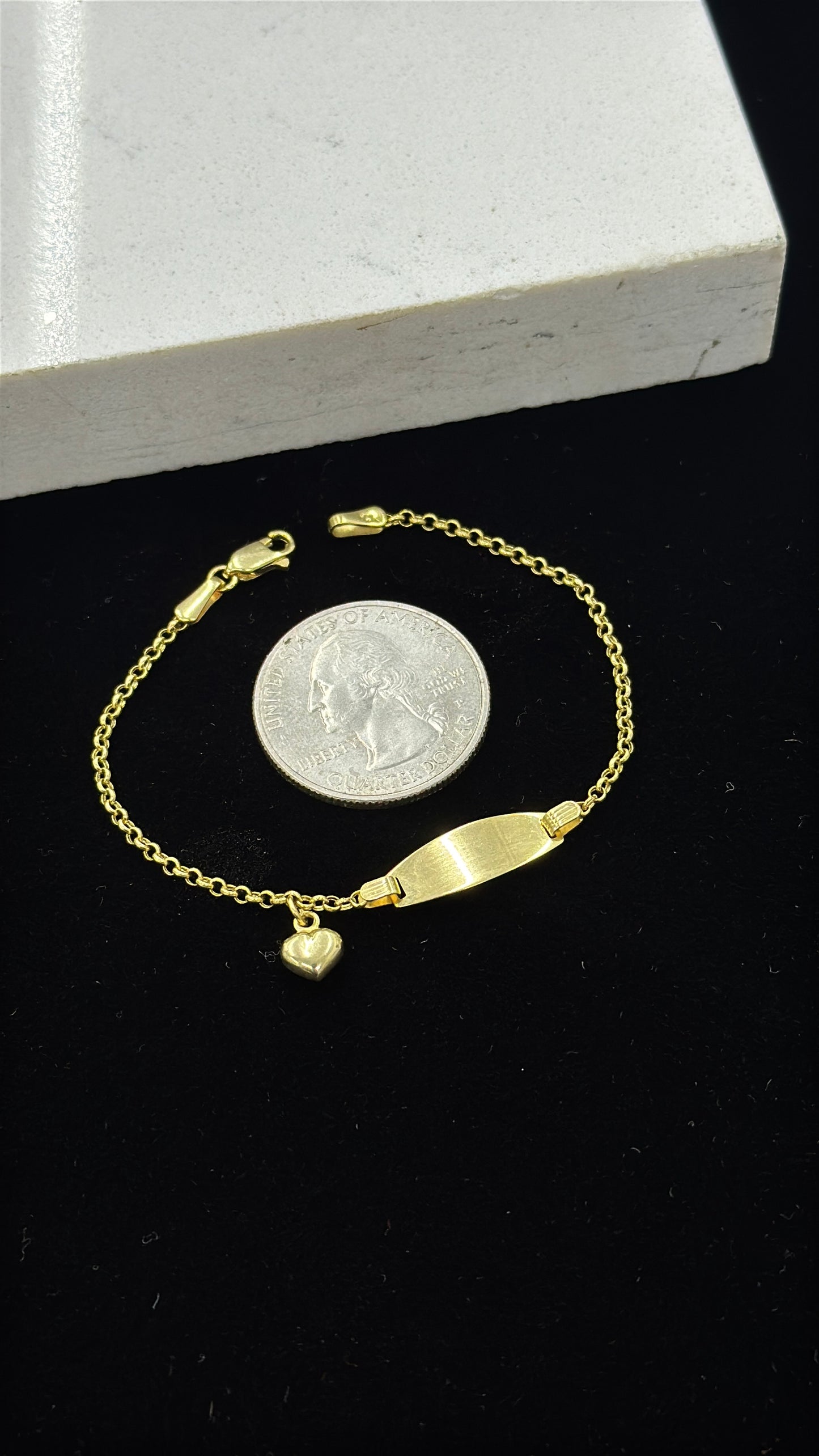 14K Gold Baby ID Bracelet 6 INCH Heart Charm