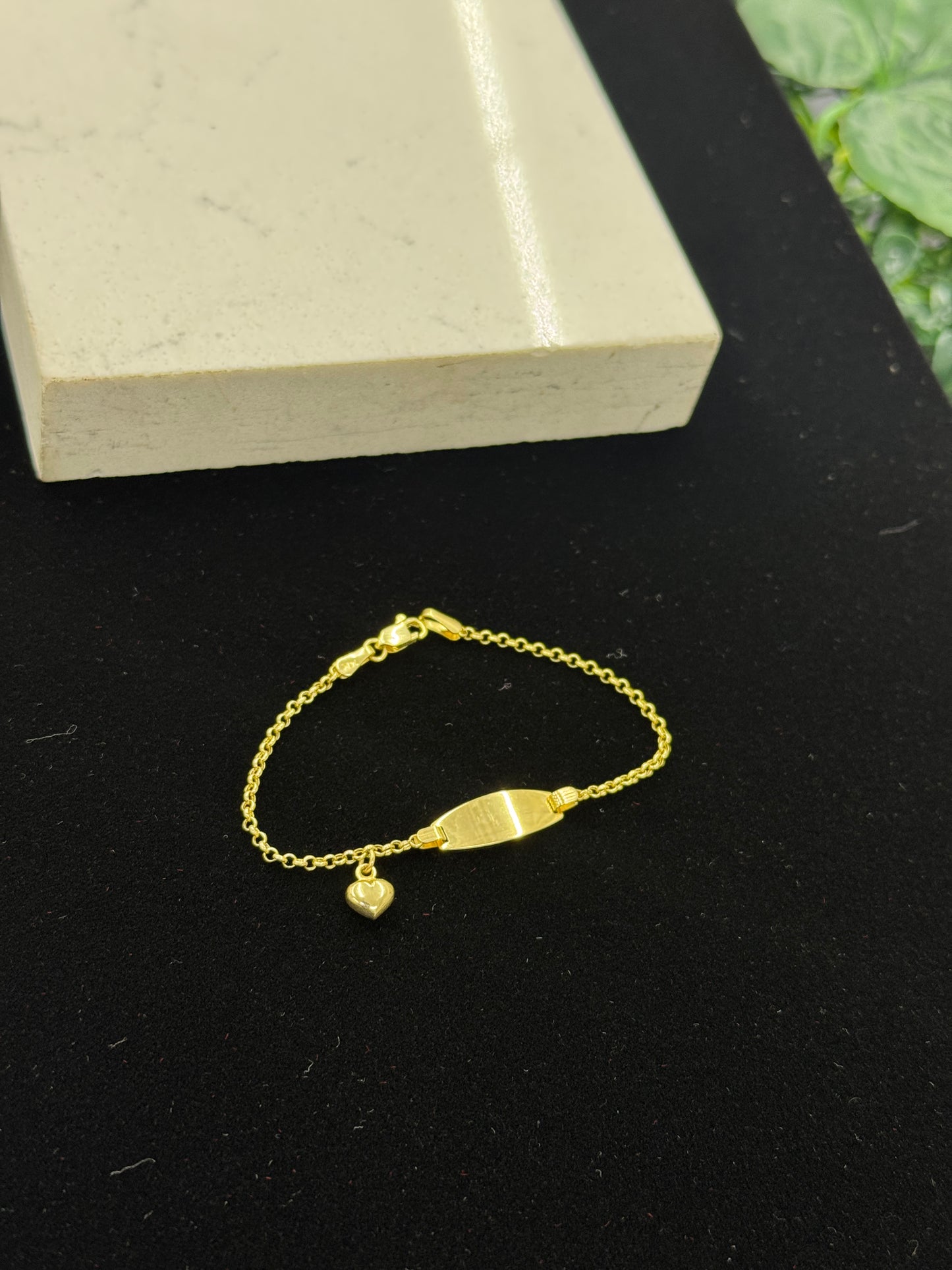 14K Gold Baby ID Bracelet 6 INCH Heart Charm