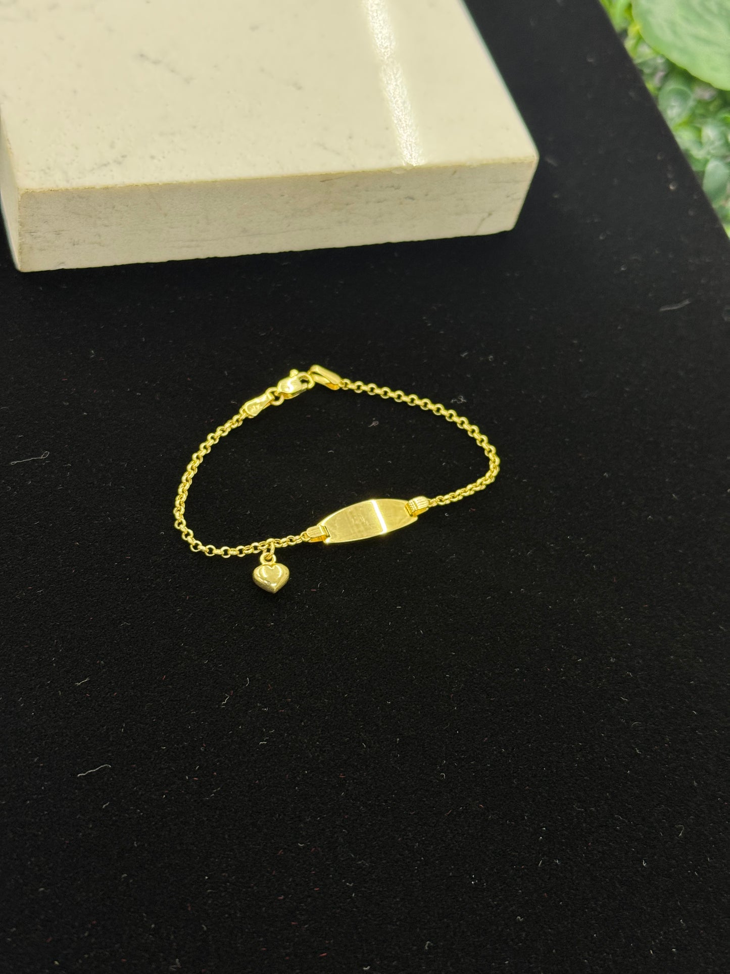 14K Gold Baby ID Bracelet 6 INCH Heart Charm