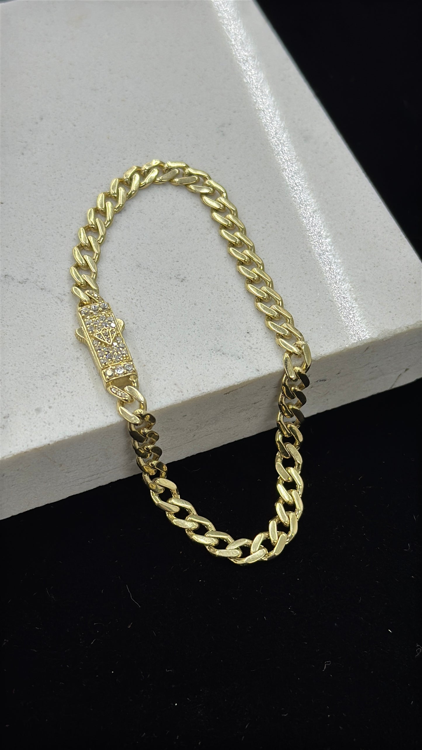 14K Gold Baby Monaco Bracelet CZ for Womens 7.5" INCH