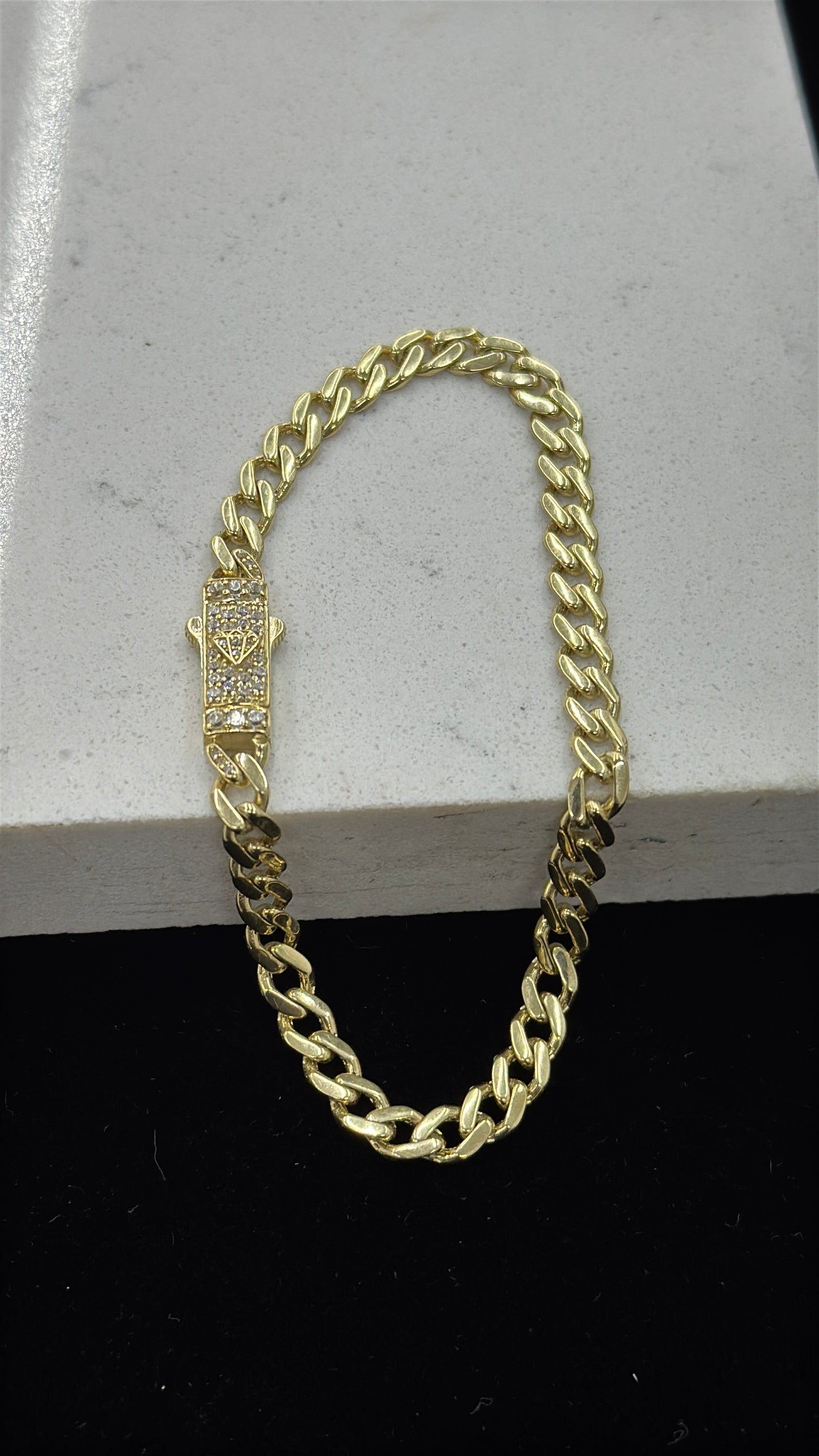 14K Gold Baby Monaco Bracelet CZ for Womens 7.5" INCH