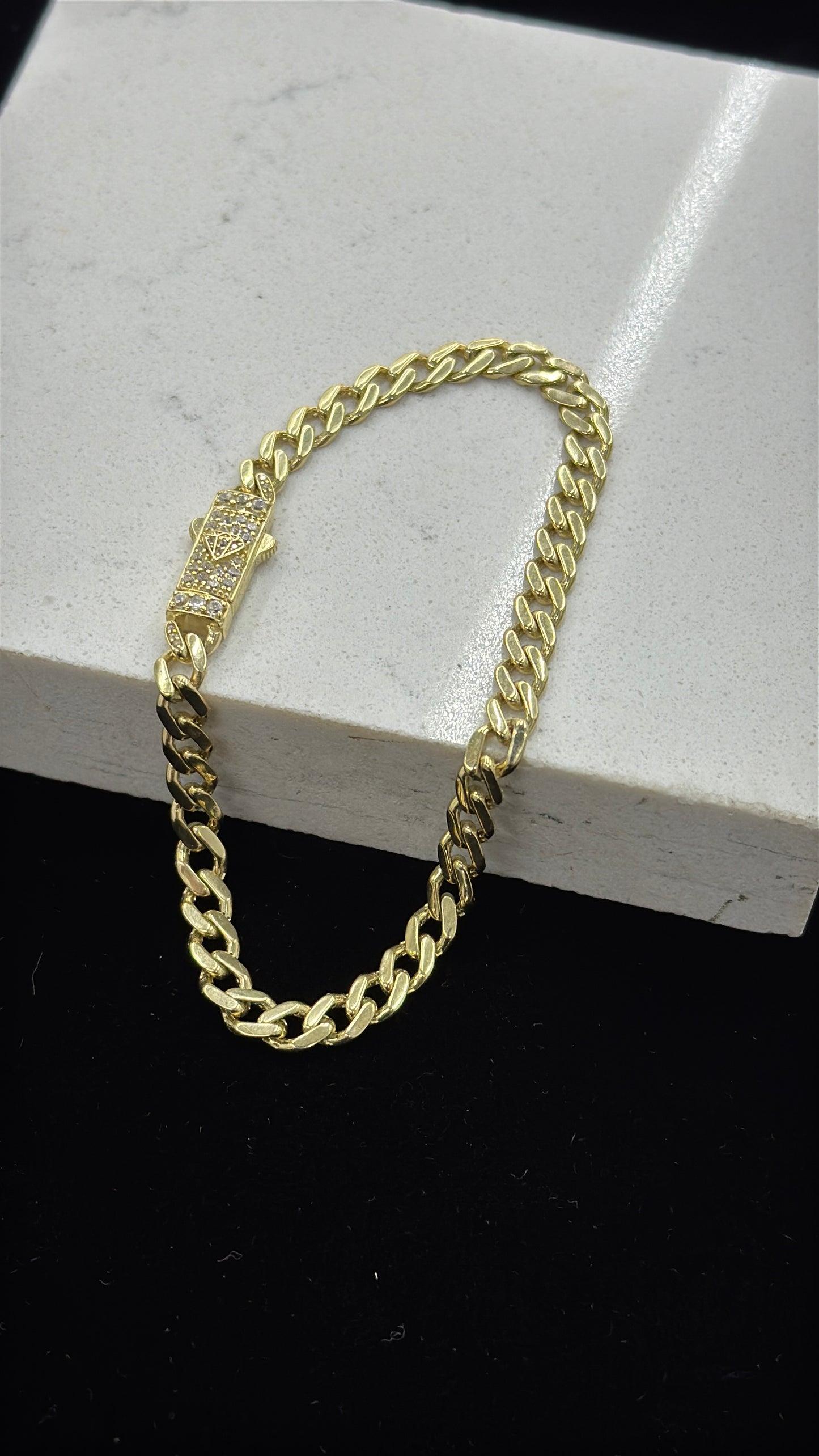 14K Gold Baby Monaco Bracelet CZ for Womens 7.5" INCH