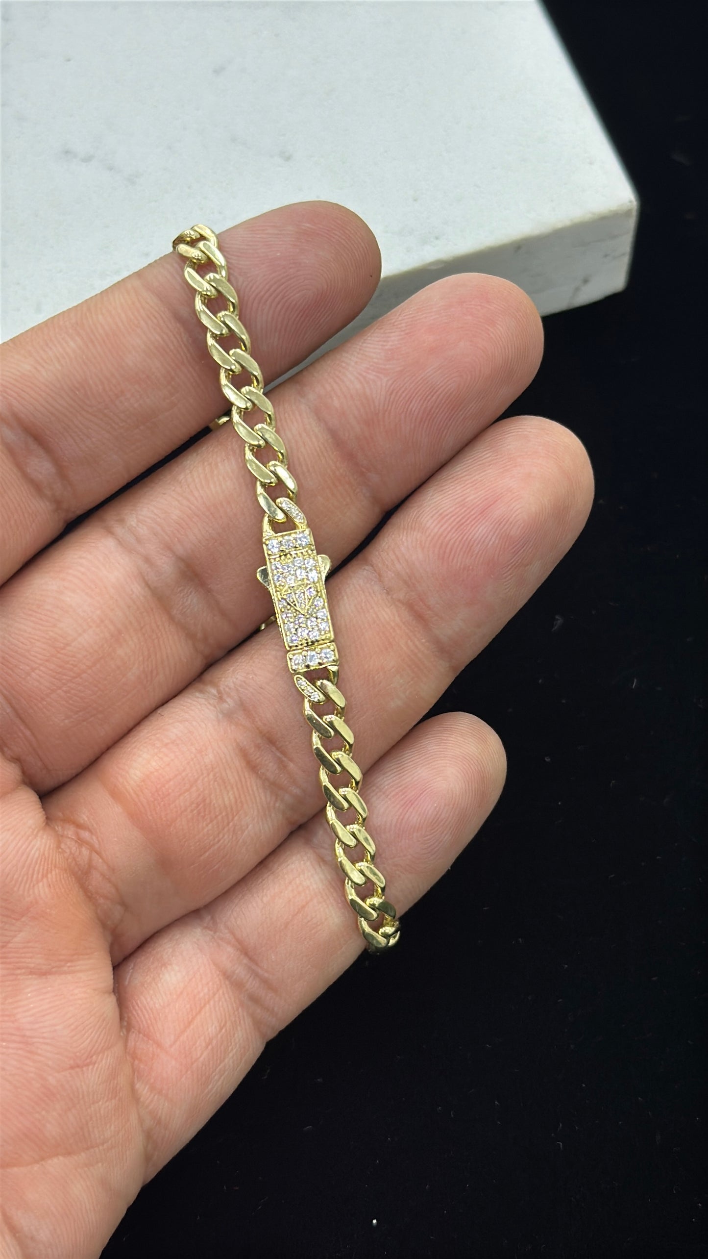 14K Gold Baby Monaco Bracelet CZ for Womens 7.5" INCH