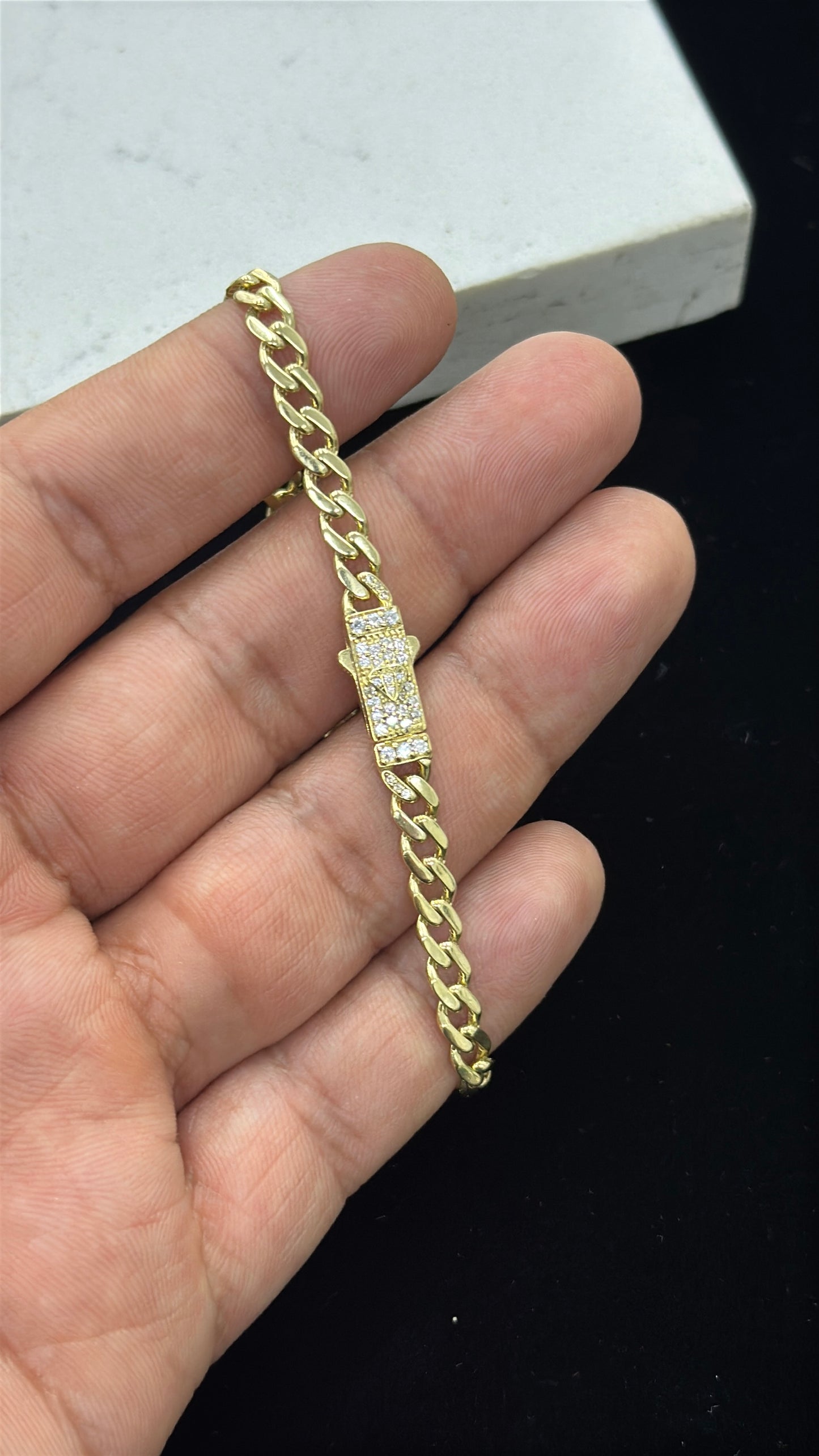 14K Gold Baby Monaco Bracelet CZ for Womens 7.5" INCH