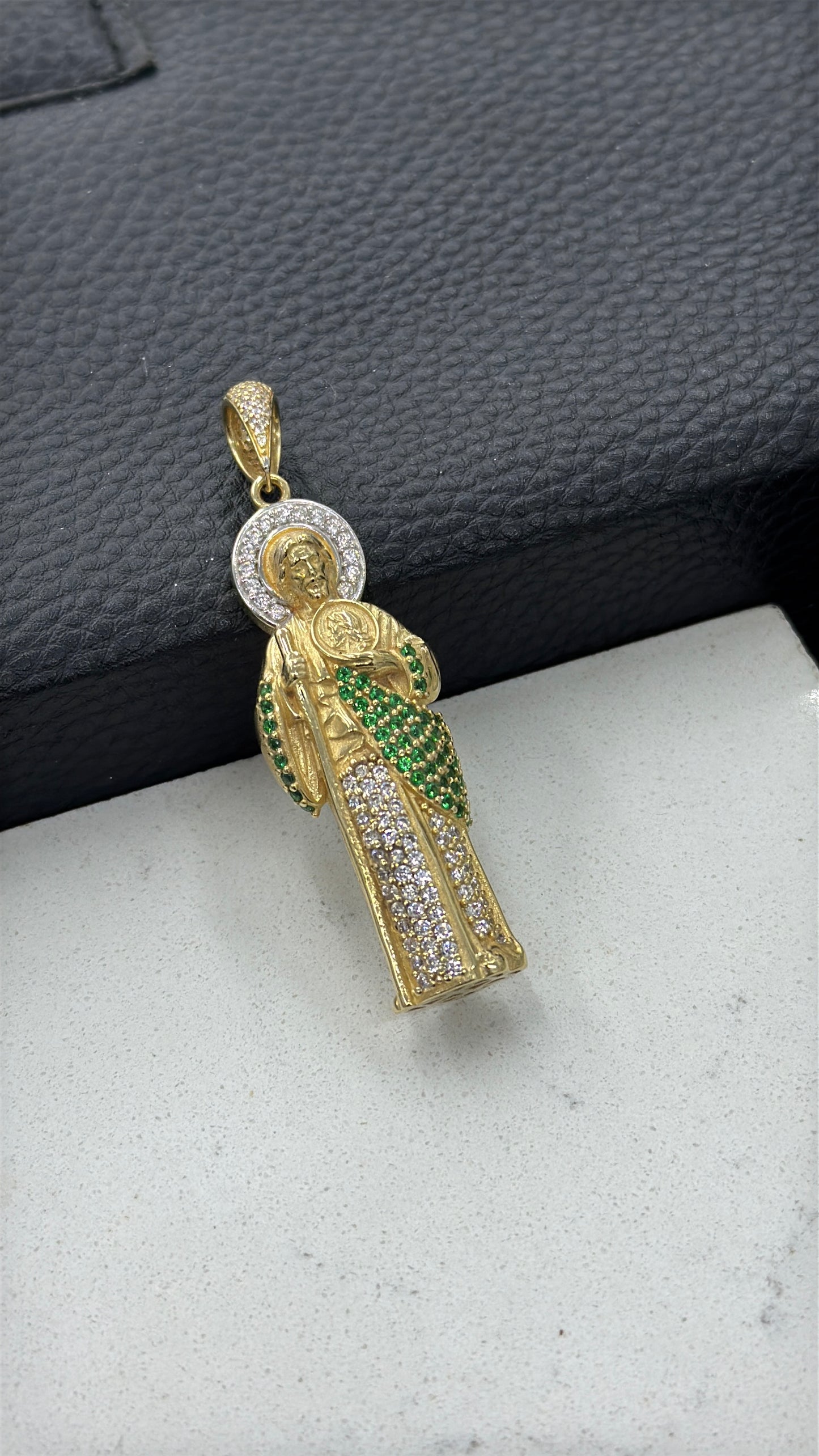 14K Yellow Gold CZ San Judas Pendant 51x18mm