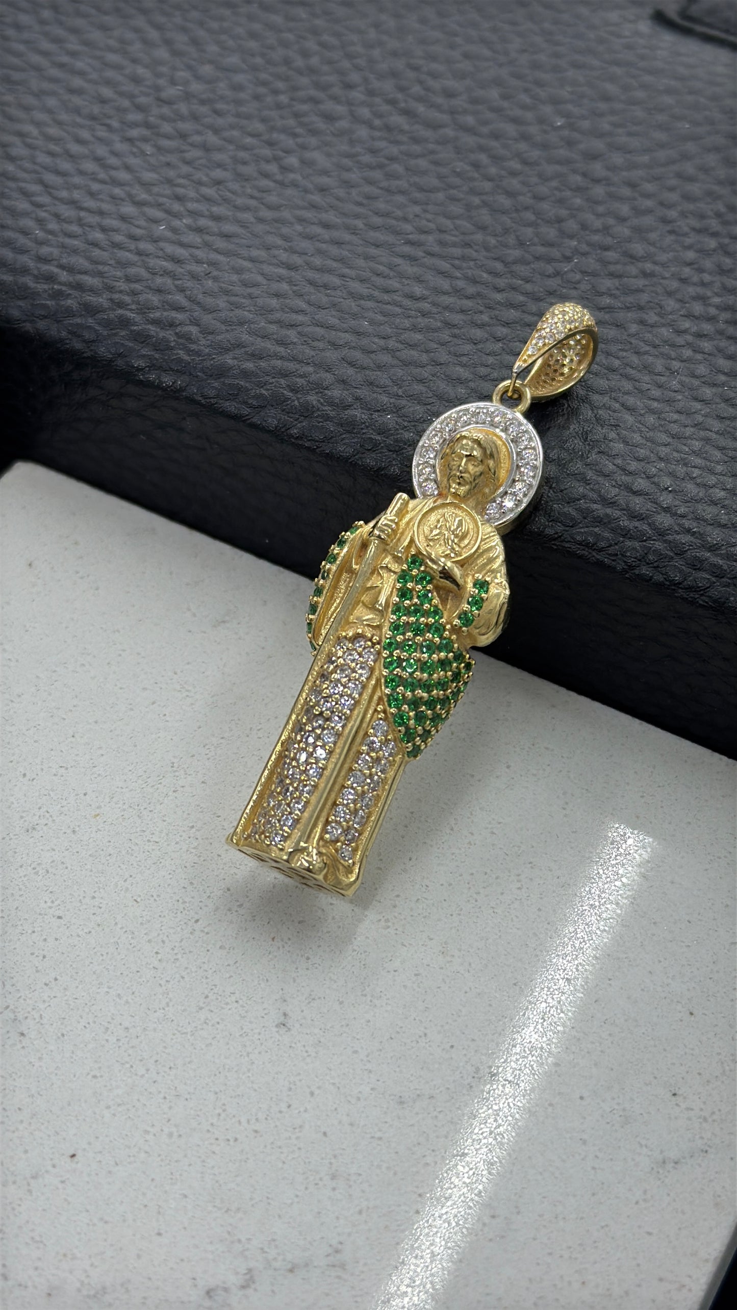 14K Yellow Gold CZ San Judas Pendant 51x18mm