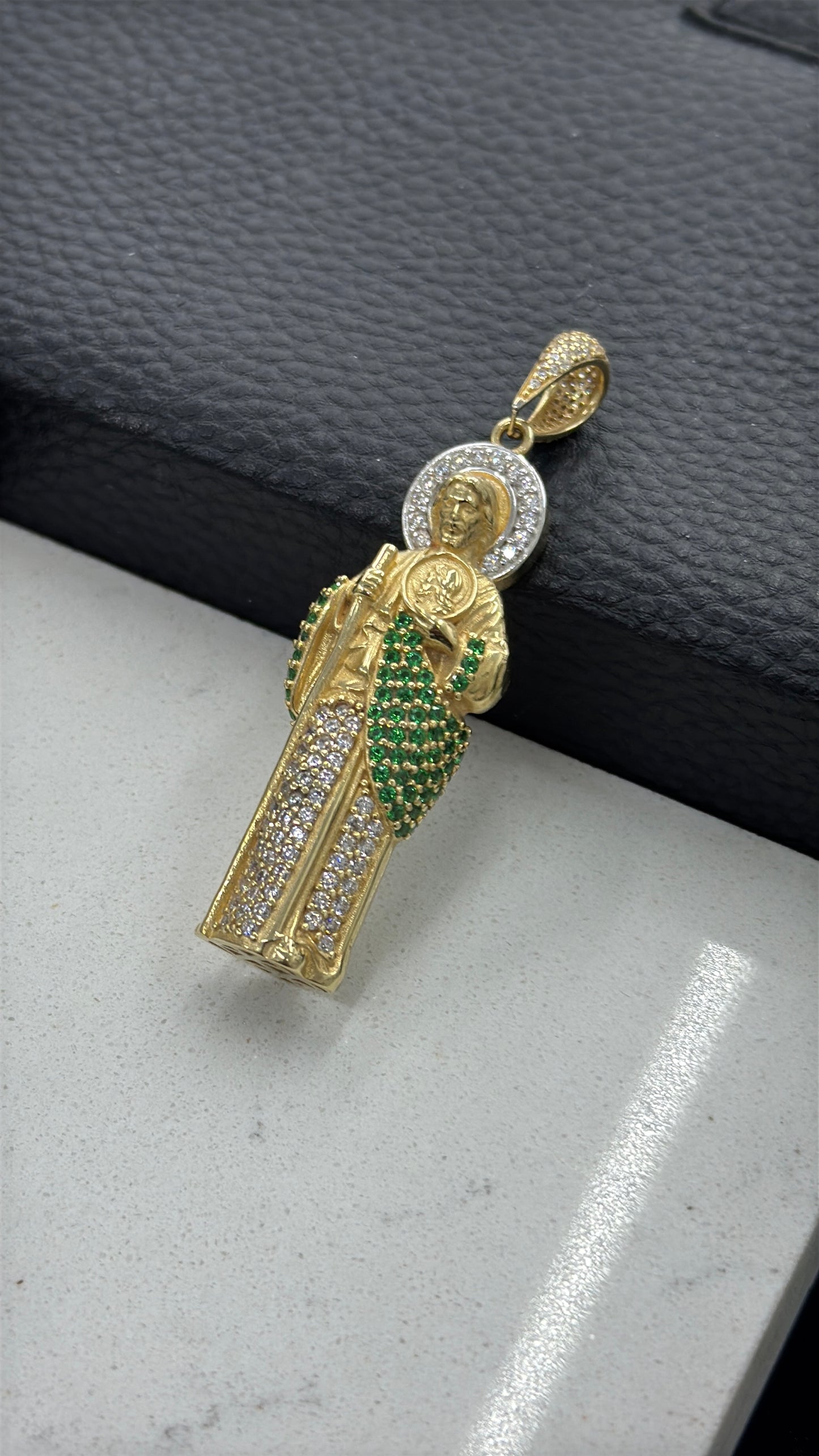 14K Yellow Gold CZ San Judas Pendant 51x18mm