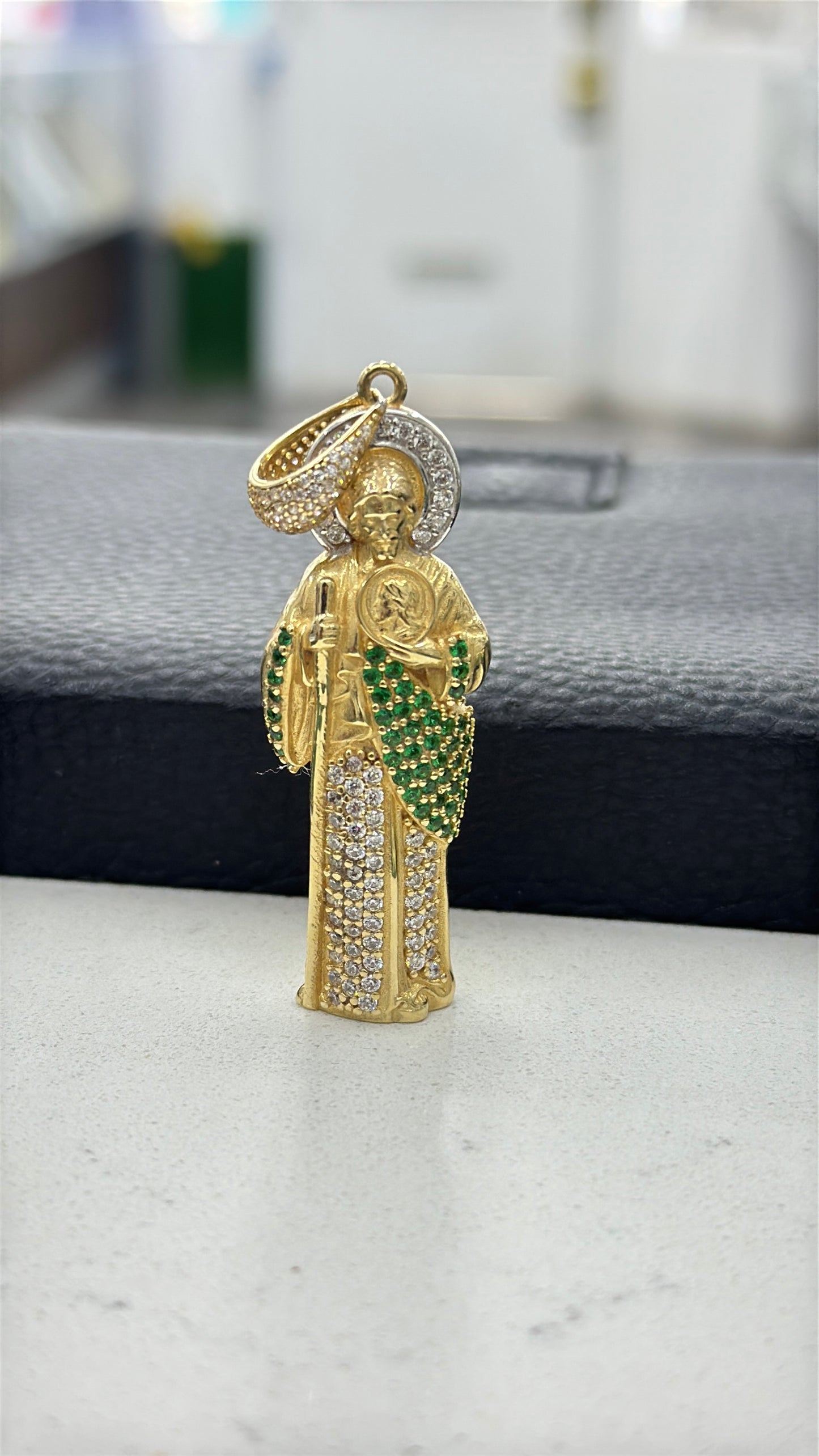 14K Yellow Gold CZ San Judas Pendant 51x18mm
