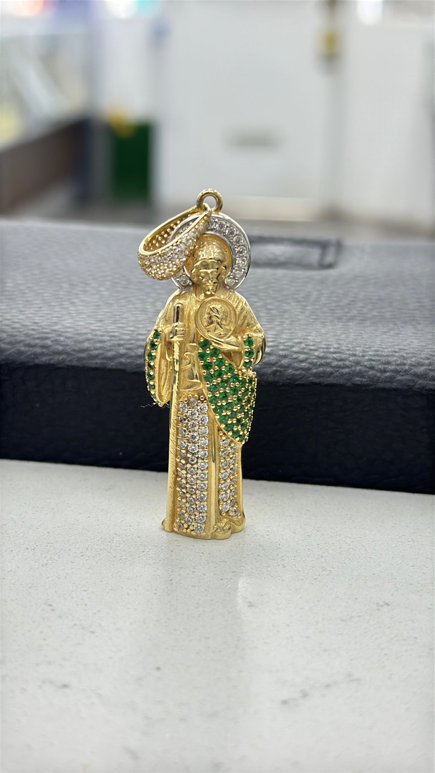 14K Yellow Gold CZ San Judas Pendant 51x18mm