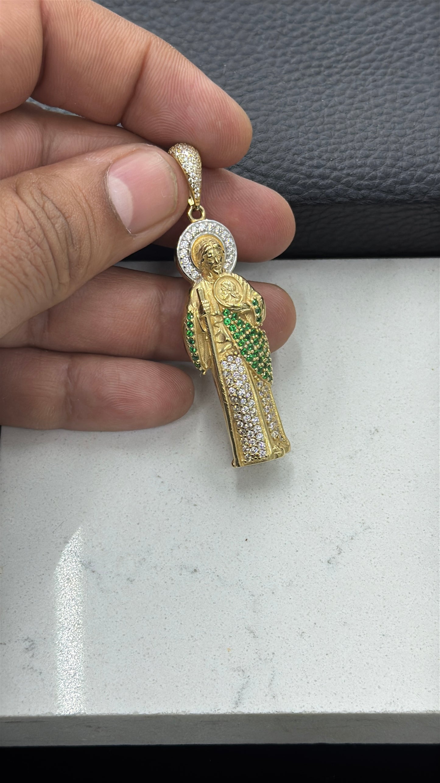 14K Yellow Gold CZ San Judas Pendant 51x18mm