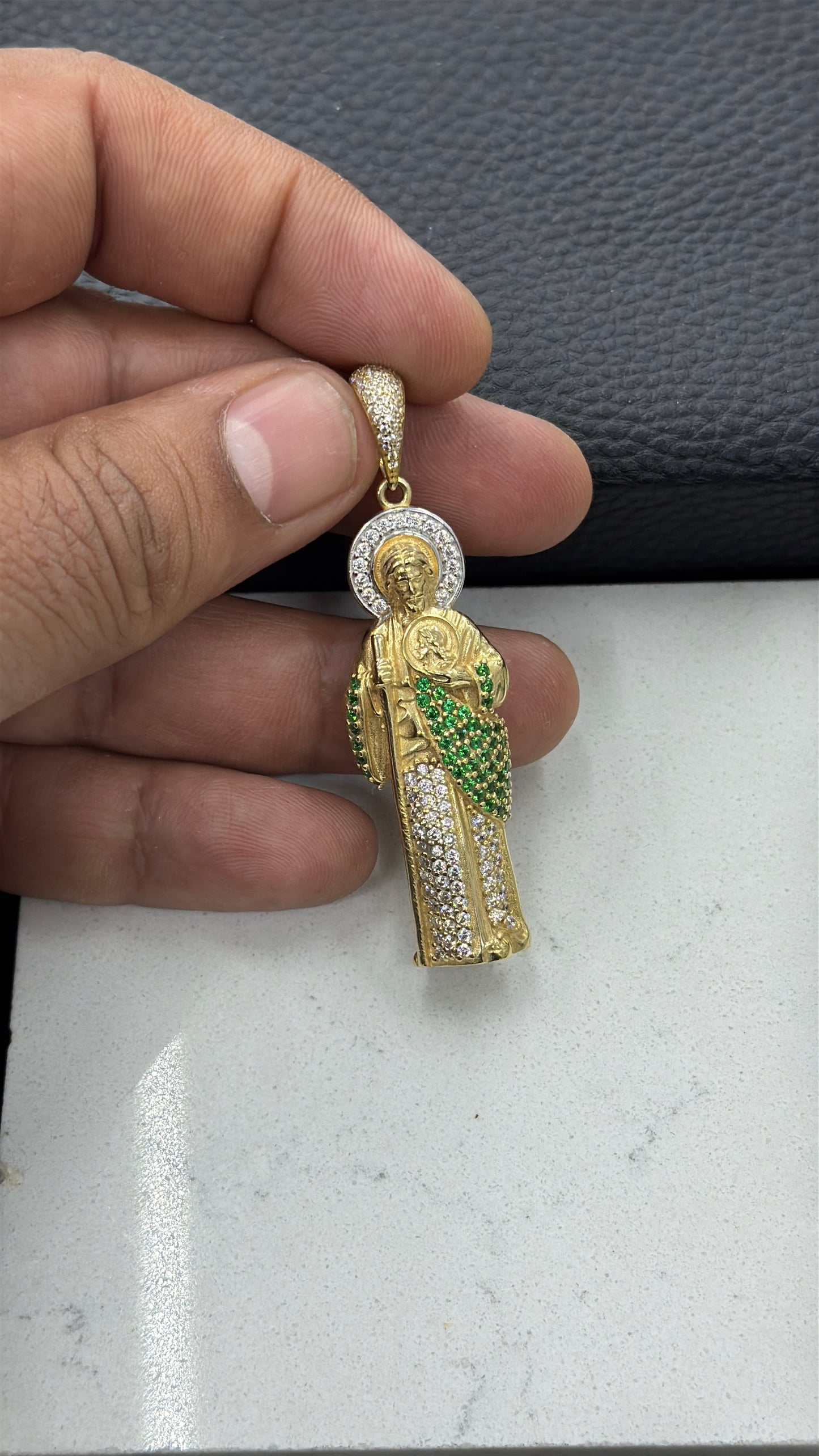 14K Yellow Gold CZ San Judas Pendant 51x18mm