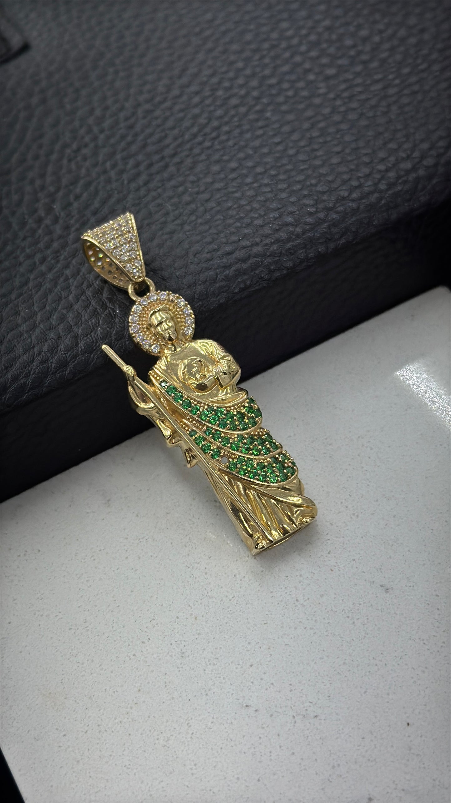 San Judas Pendant CZ 14K Gold 47x16mm
