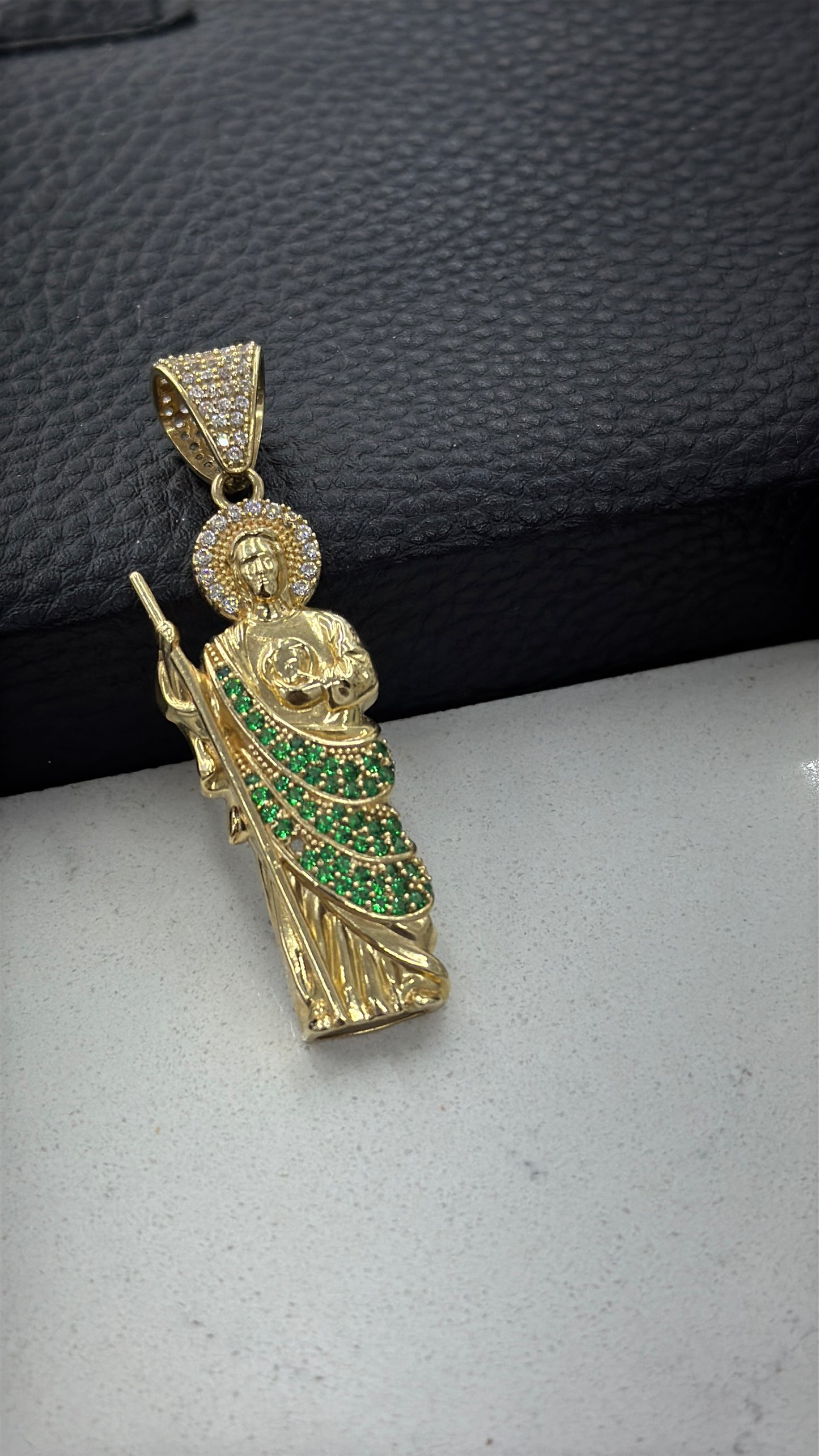 San Judas Pendant CZ 14K Gold 47x16mm