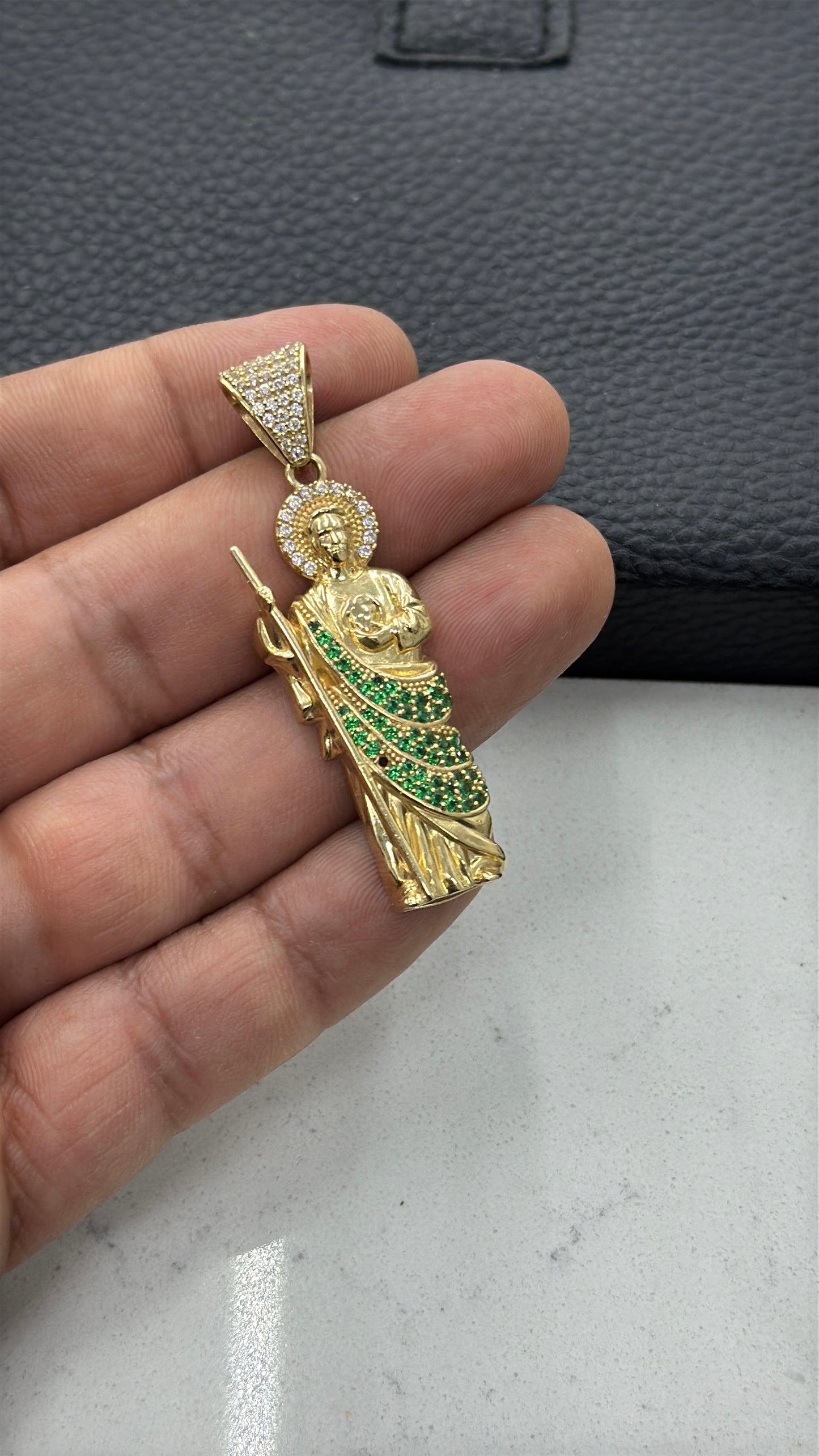 San Judas Pendant CZ 14K Gold 47x16mm