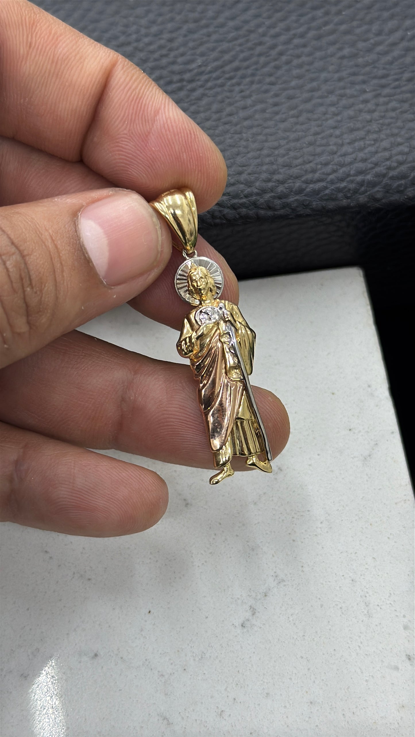 Tri Color 14K Gold San Judas Pendant 4013mm Unisex