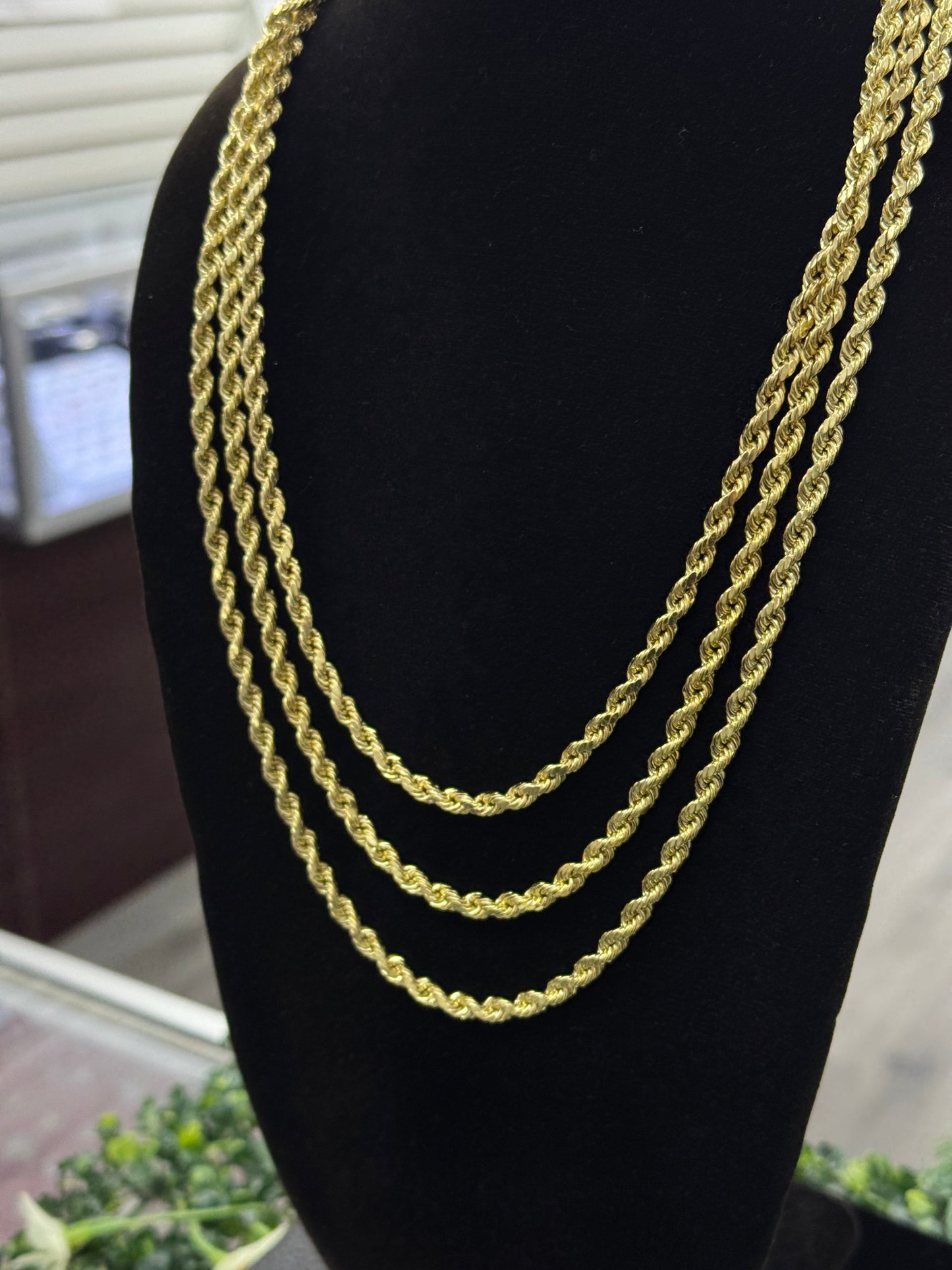 14K Yellow Gold Rope Chain 4.5mm for Mens Womens