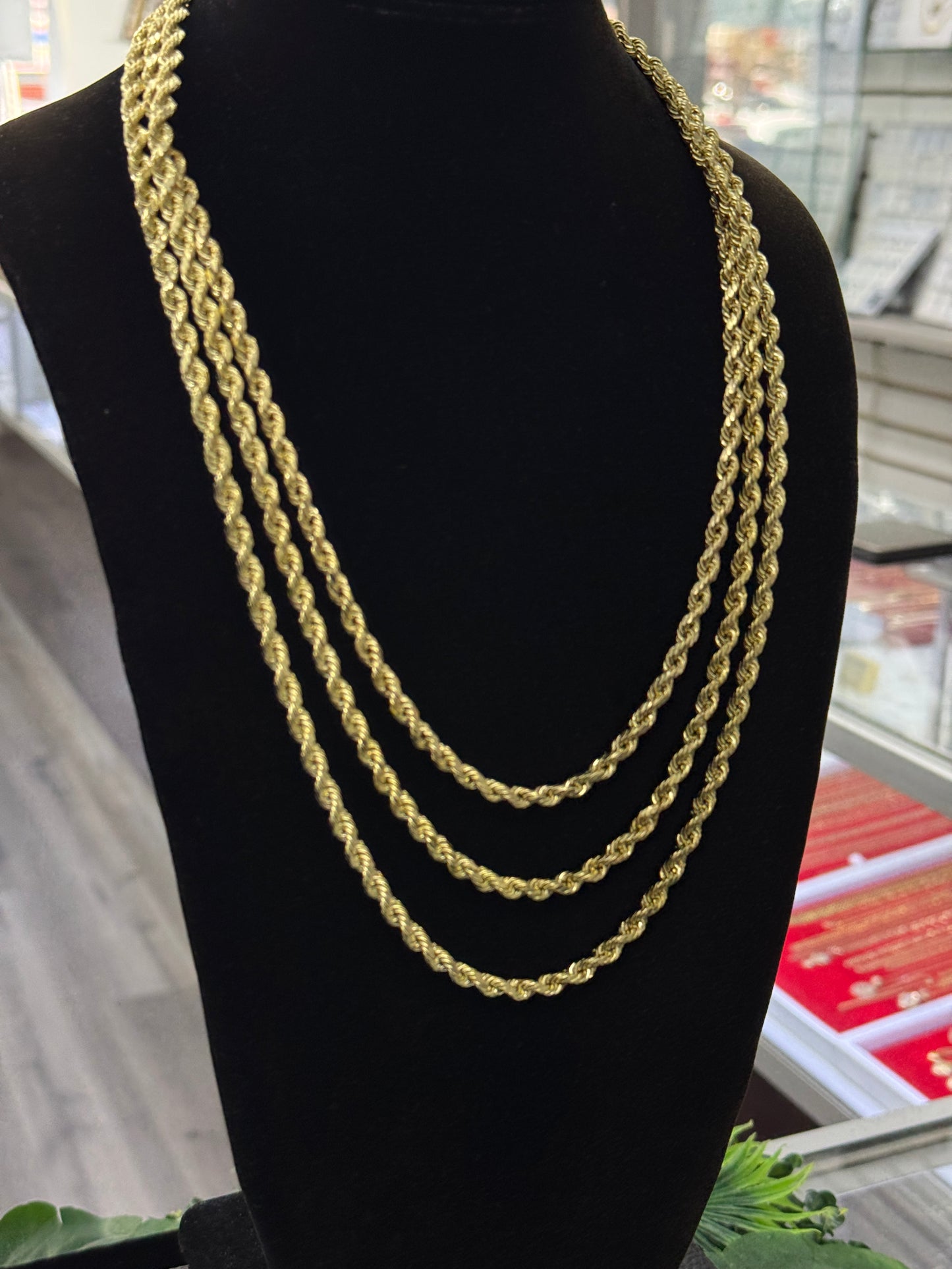 14K Yellow Gold Rope Chain 4.5mm for Mens Womens