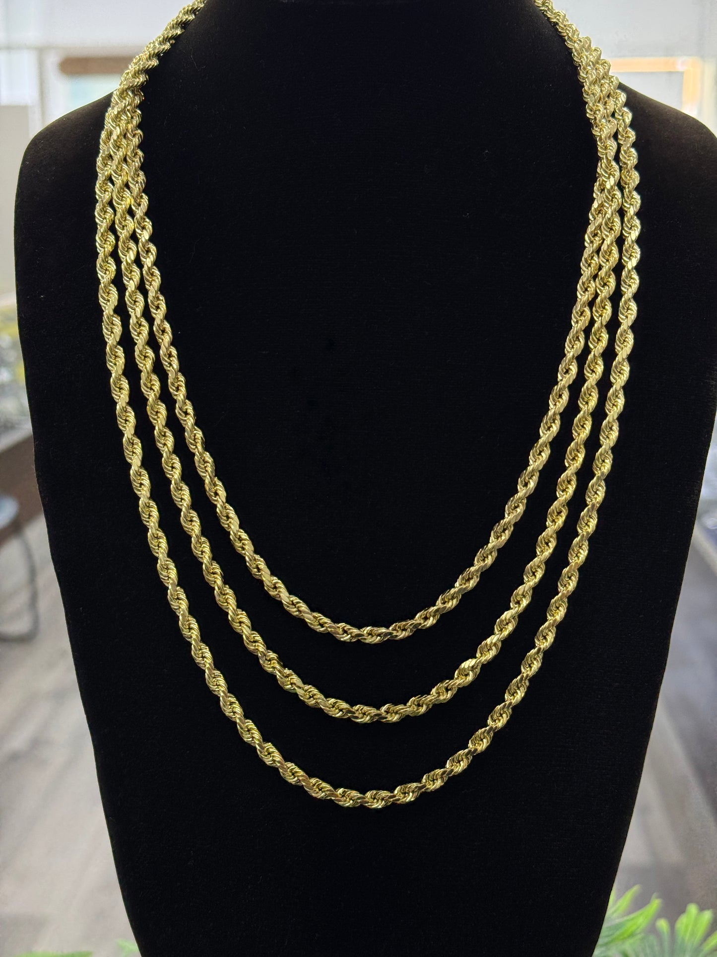 14K Yellow Gold Rope Chain 4.5mm for Mens Womens