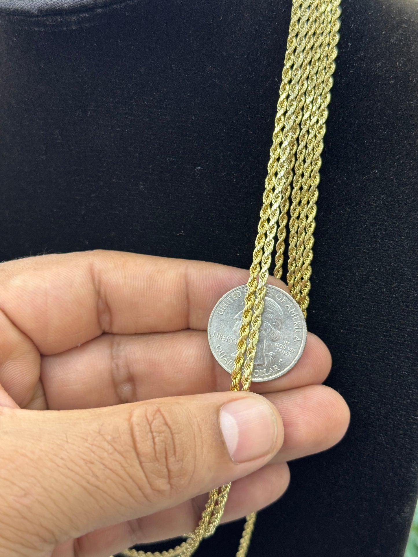 2mm Rope Chain Necklace 14K Yellow Gold Unisex