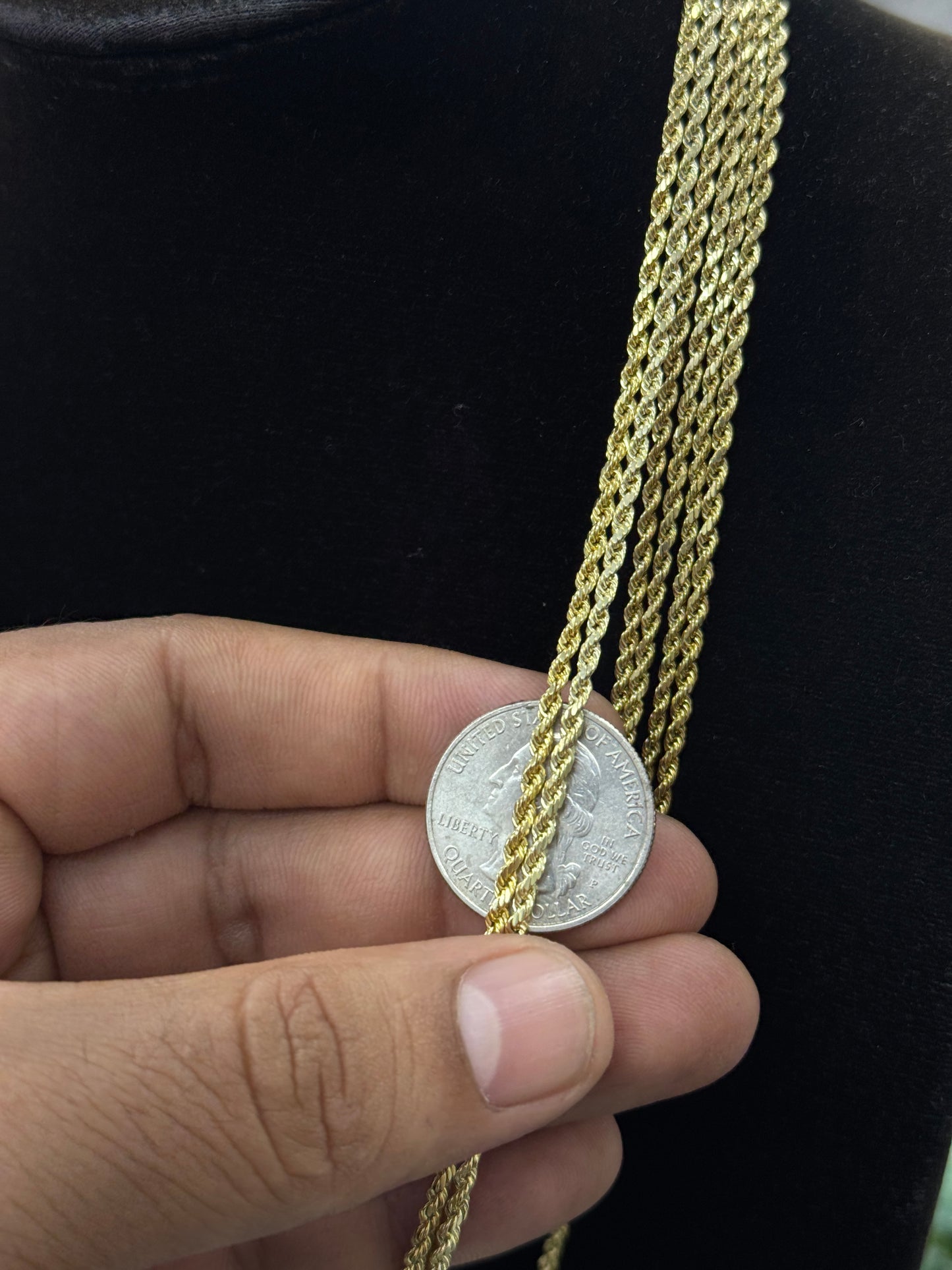 2mm Rope Chain Necklace 14K Yellow Gold Unisex