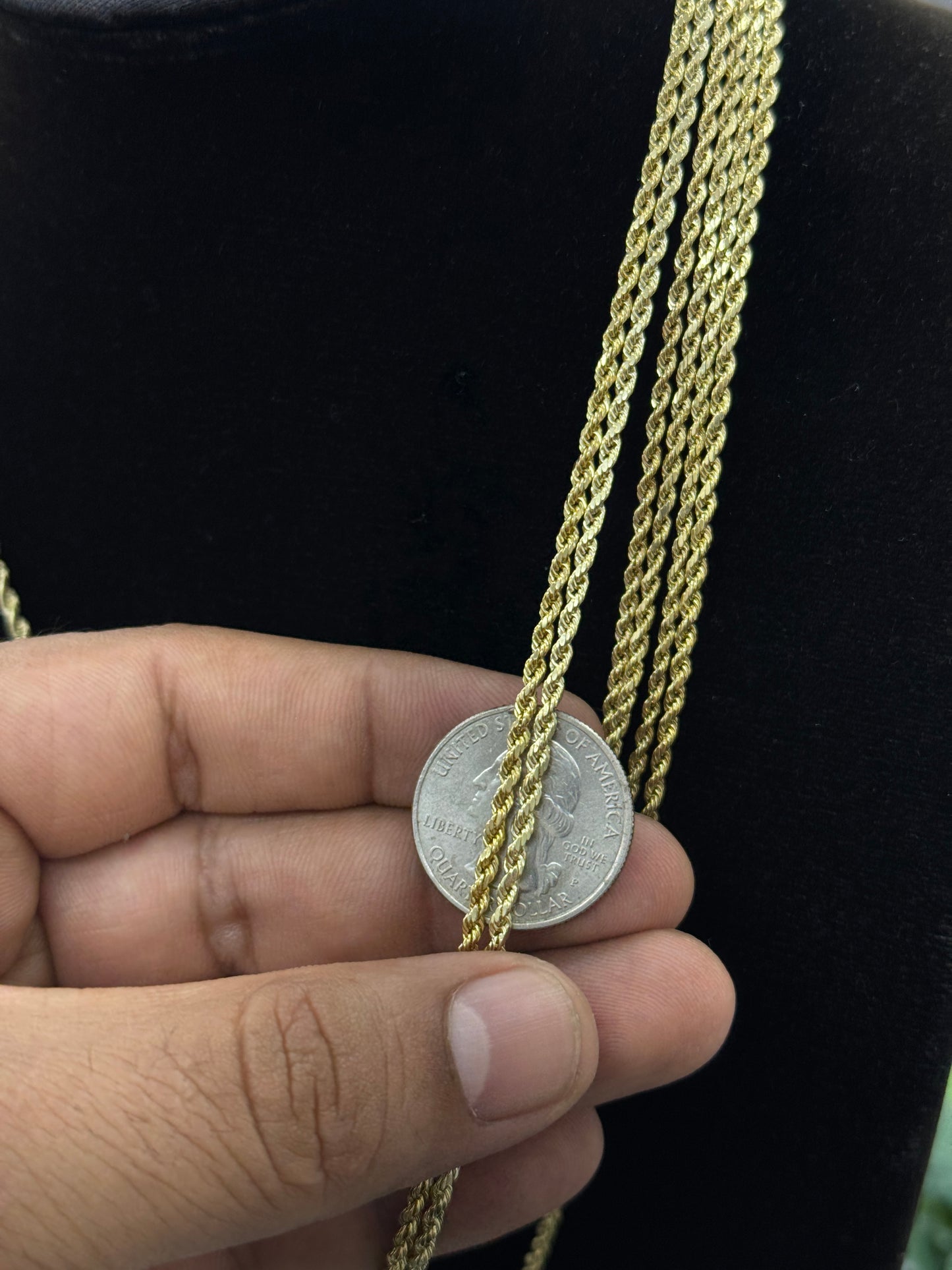 2mm Rope Chain Necklace 14K Yellow Gold Unisex