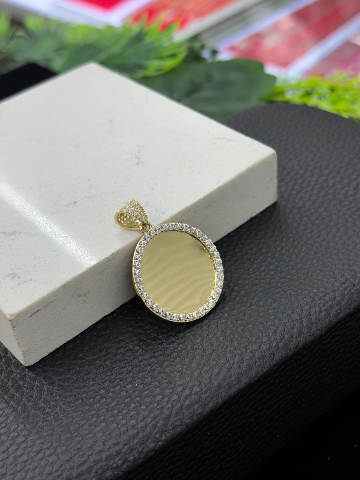 14K Yellow Gold CZ Picture Charm Personalized Jewelry