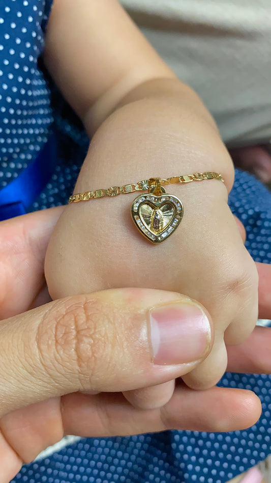 Heart Virgen de Guadalupe CZ Valentino Bracelet for Babies