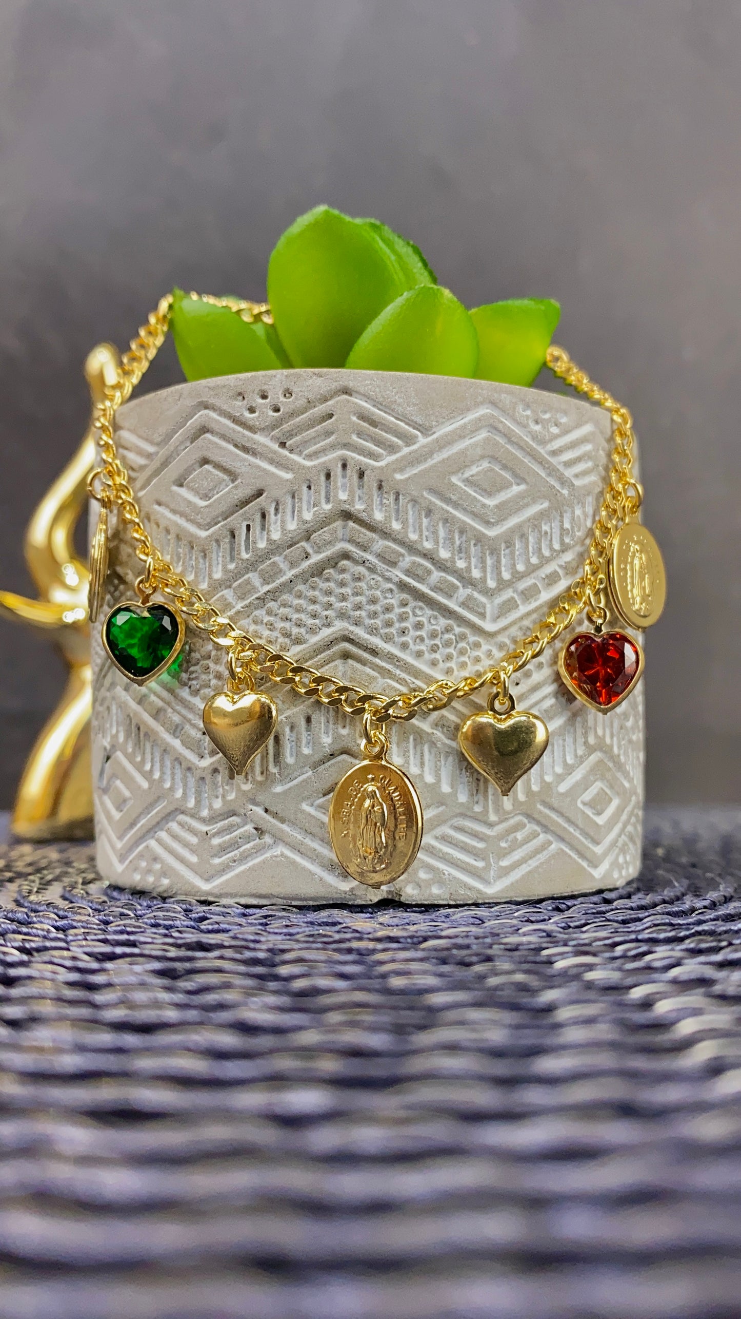 Curb Heart CZ Virgen de Guadalupe Bracelet 7.5"