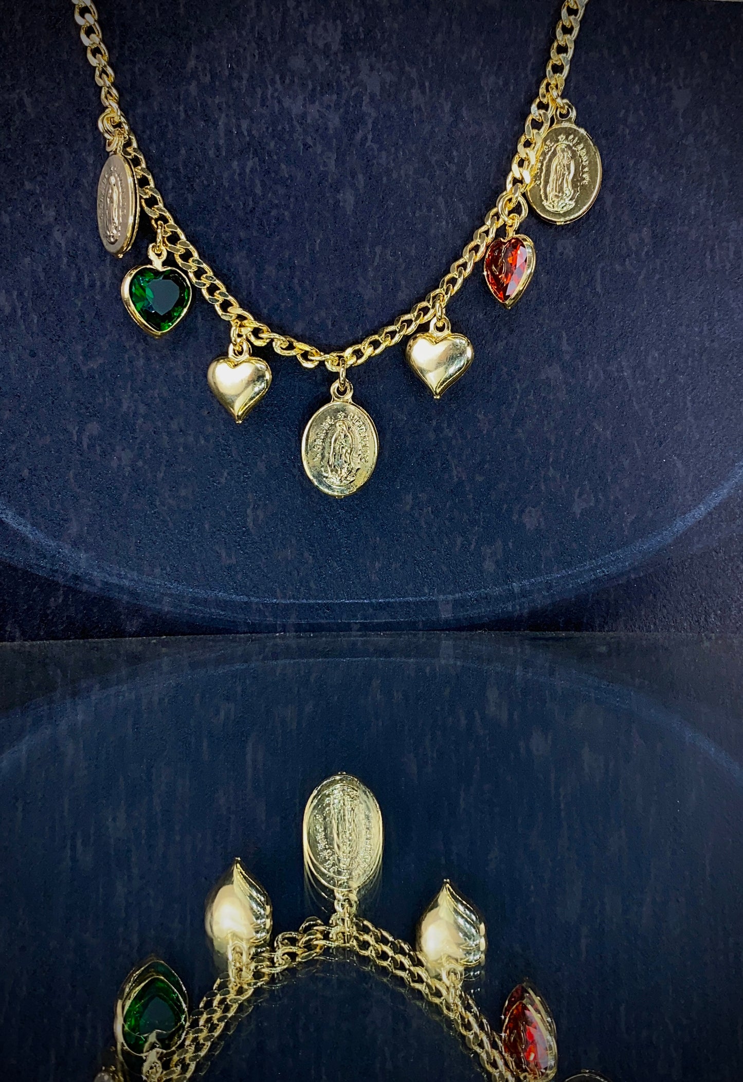 Curb Heart CZ Virgen de Guadalupe Bracelet 7.5"