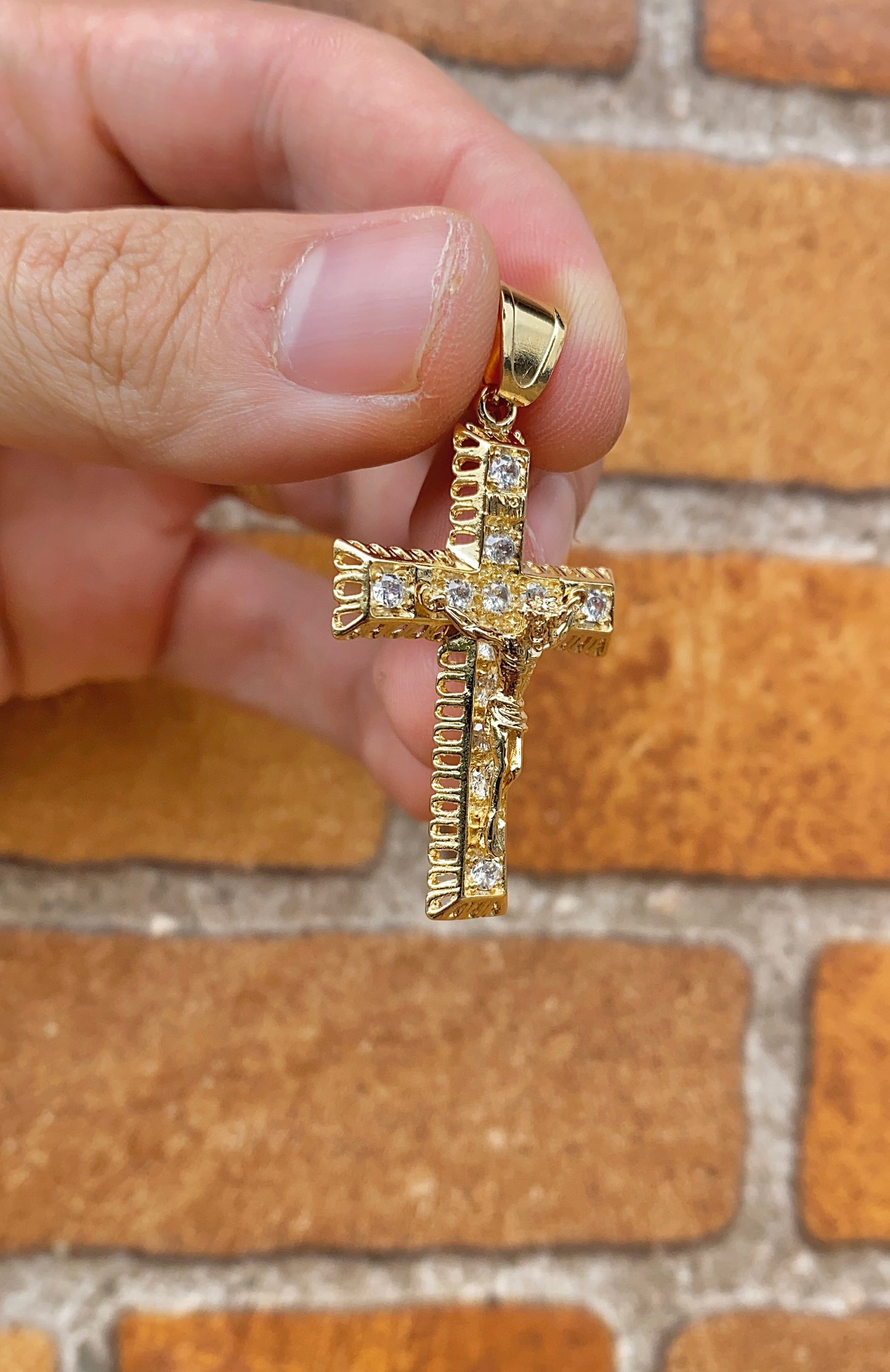 CZ Big Mens Cross Pendant Charm 41x26mm 14K Gold Filled