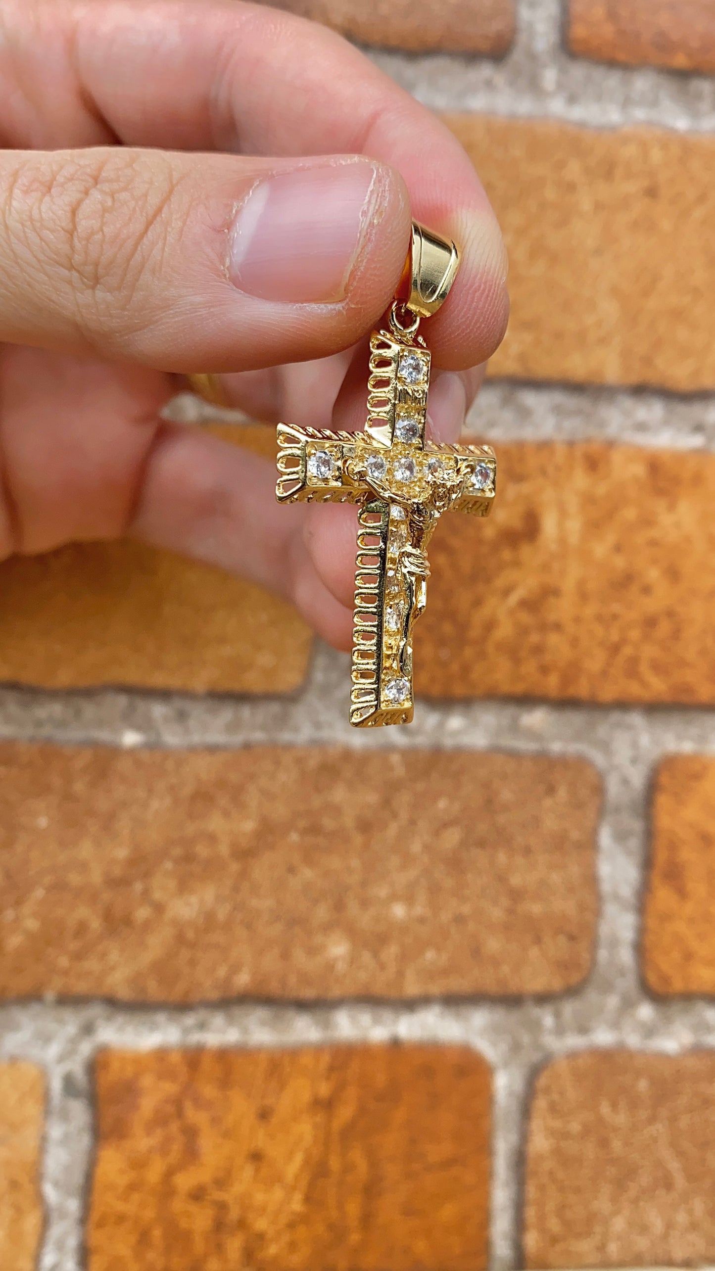 CZ Big Mens Cross Pendant Charm 41x26mm 14K Gold Filled