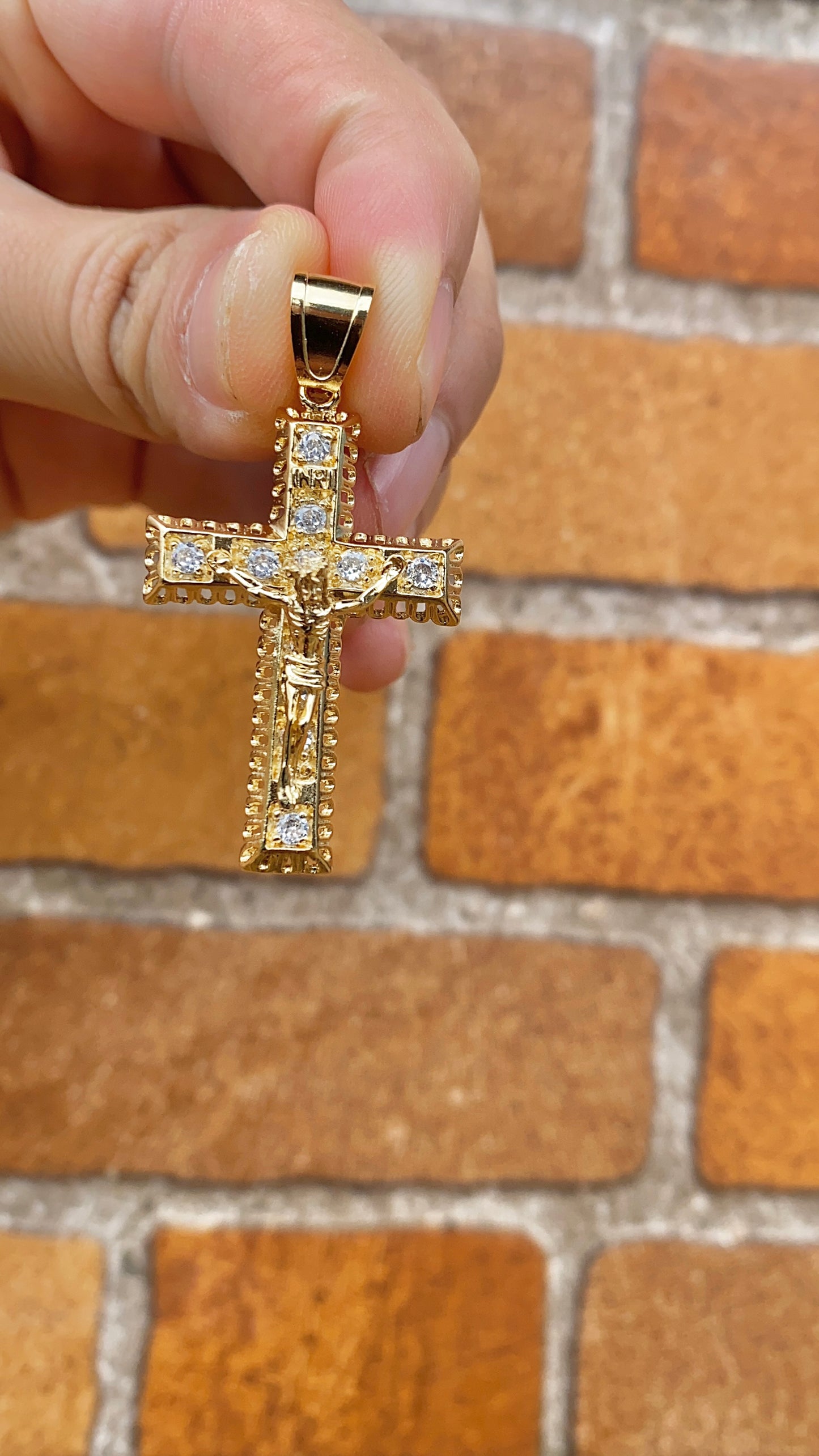 CZ Big Mens Cross Pendant Charm 41x26mm 14K Gold Filled